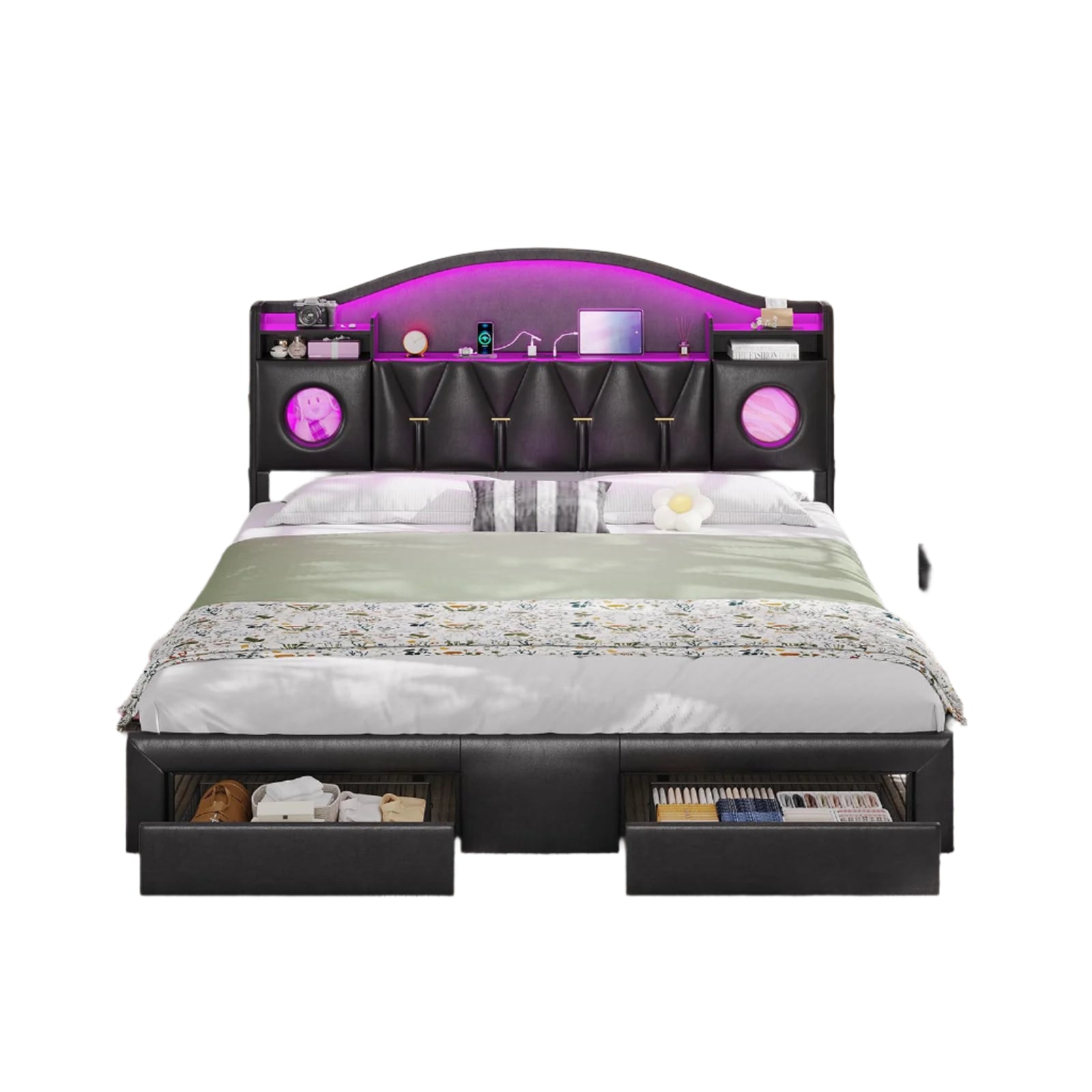 California King Bed Frames，Cal King Bed Frame with 6 Storage