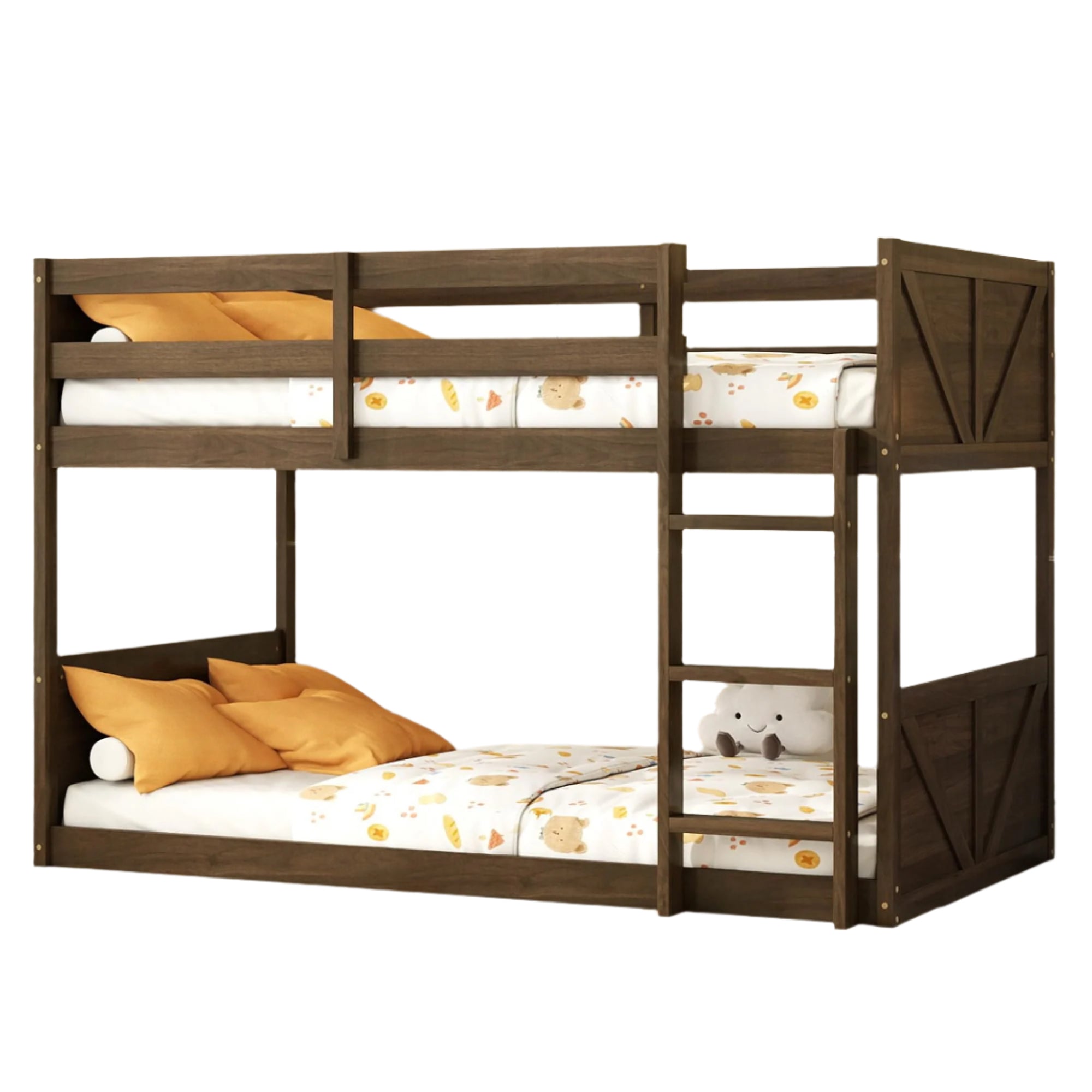 Wood Bunk Bed Twin Over Twin, Heavy Duty Floor Bunk Beds with Panelled