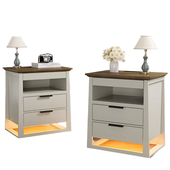 Nightstand with Sensor LED Light and Charging Station