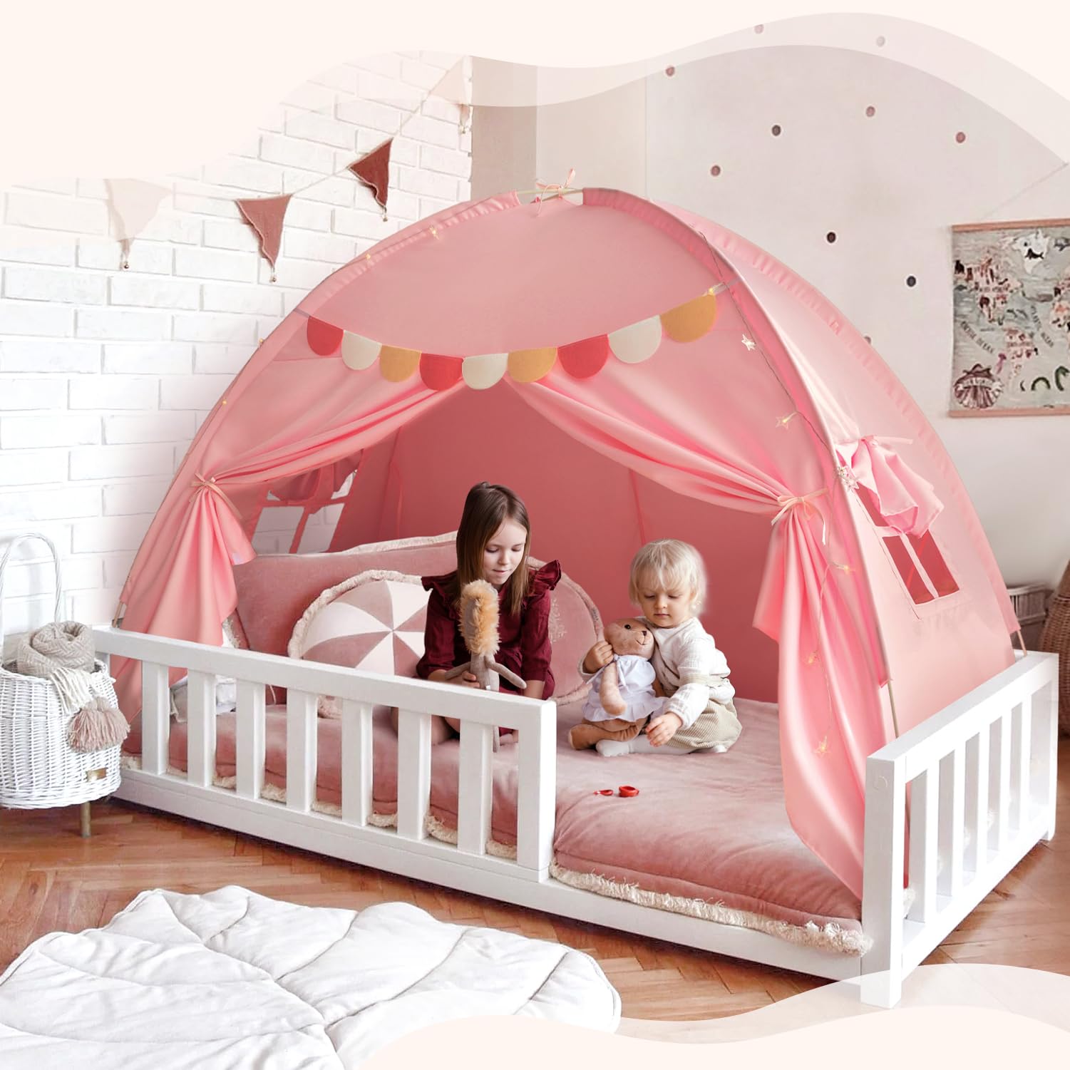 Twin Bed Tent for Kids, Twin Size Bed Tent Indoor, Pink