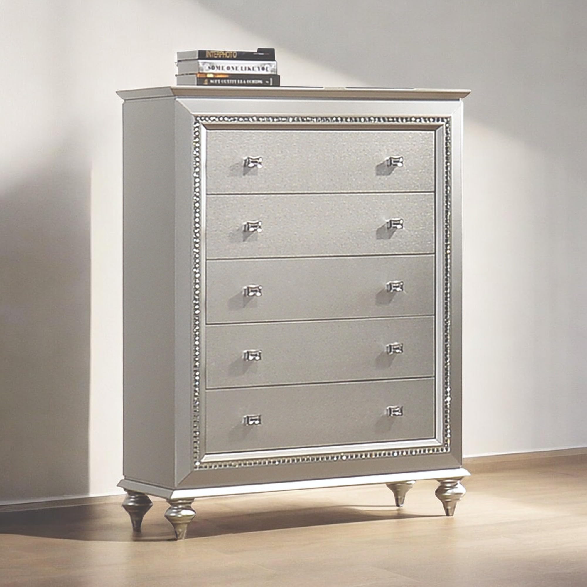 Kaitlyn 5-Drawer Wooden Chest in Champagne White