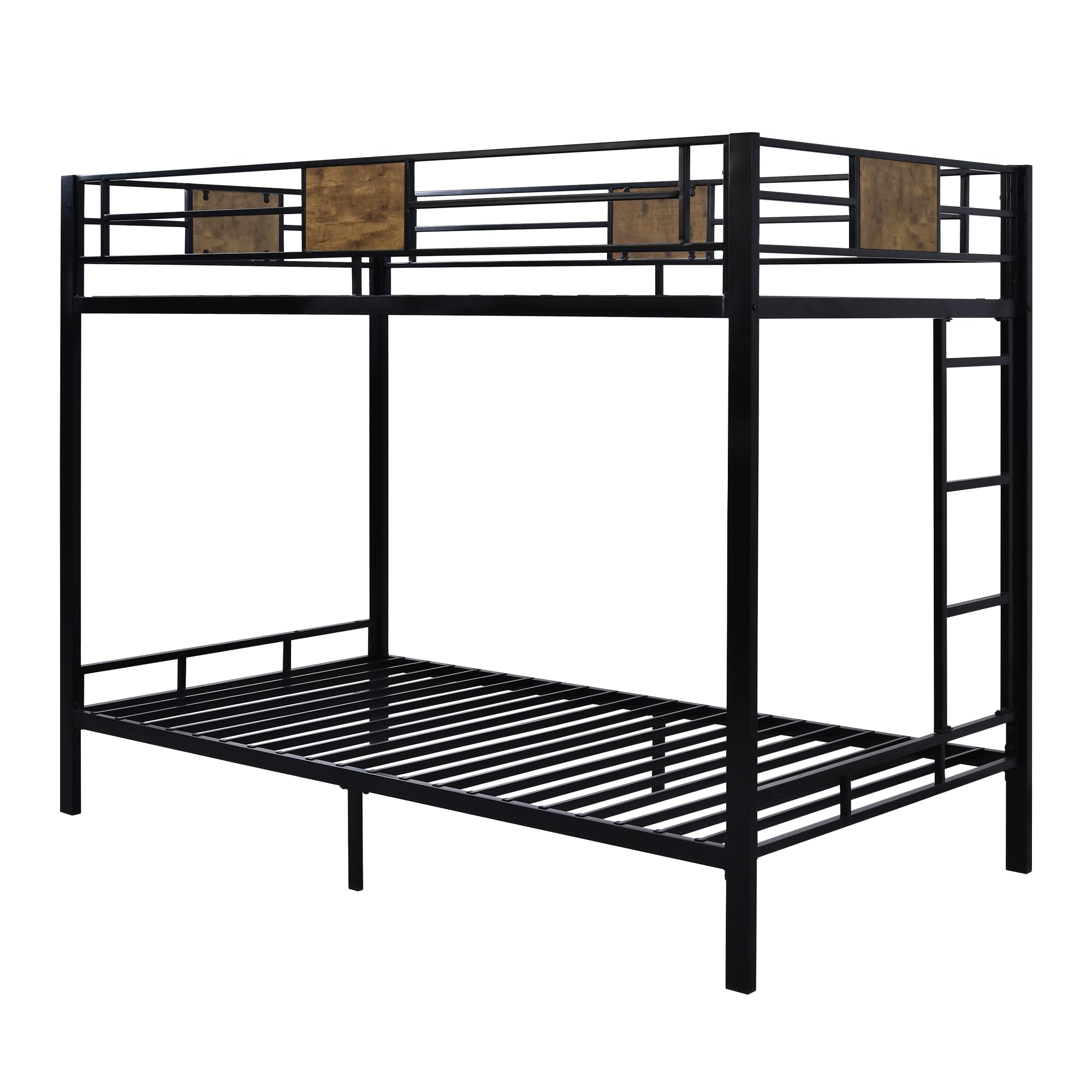 Over Twin Bunk Bed with Rustic Wooden Accents, Sturdy Metal Frame