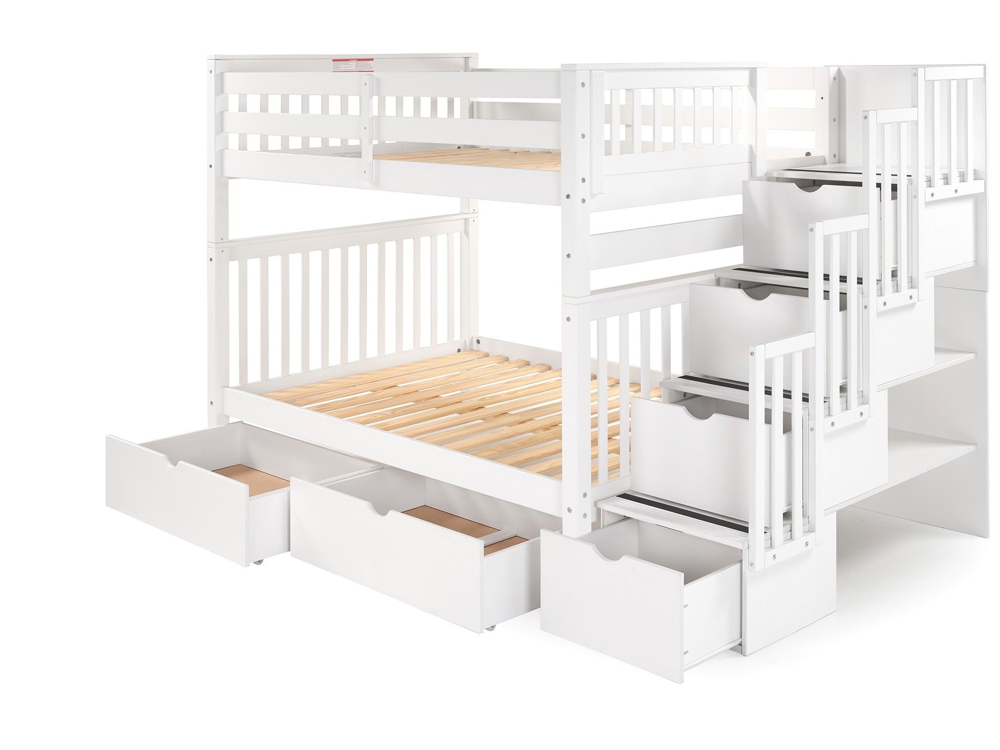 Stairway Bunk Beds Full over Full with 4 Drawers in the Steps