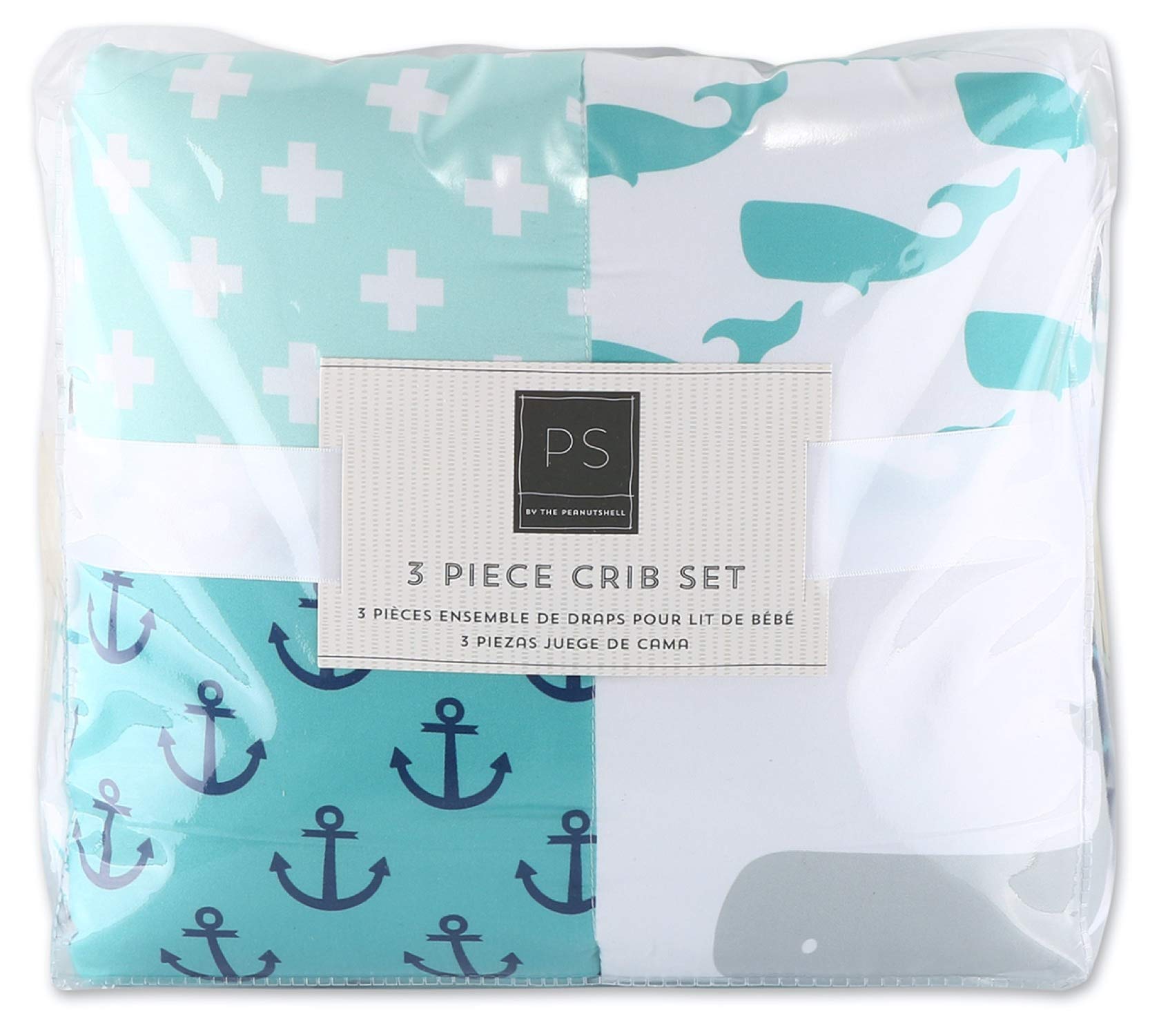 The Peanutshell 3 Piece Baby Crib Bedding Set for Boys - Newborn, Infant & Toddler Nursery Bed Set Decor with Fitted Crib Sheet, Dust Ruffle Comforter - Nautical