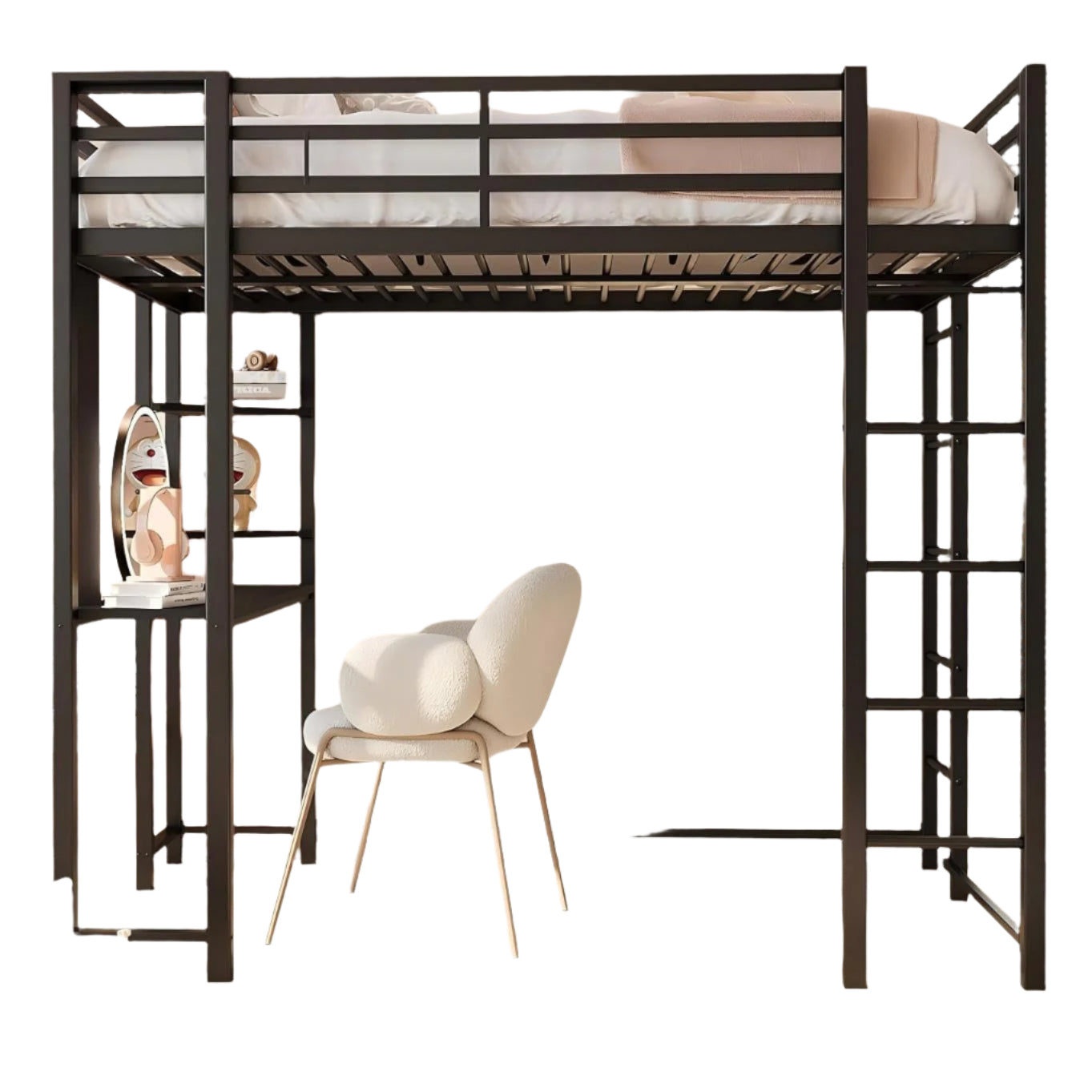 Loft Bed Full Size with Desk and Safety Guard Rail, Full Size Metal Bed Frame