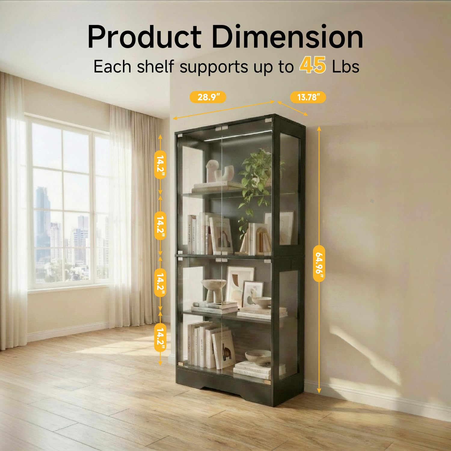 Glass Display Cabinet with LED Lights & Human Body Sensor