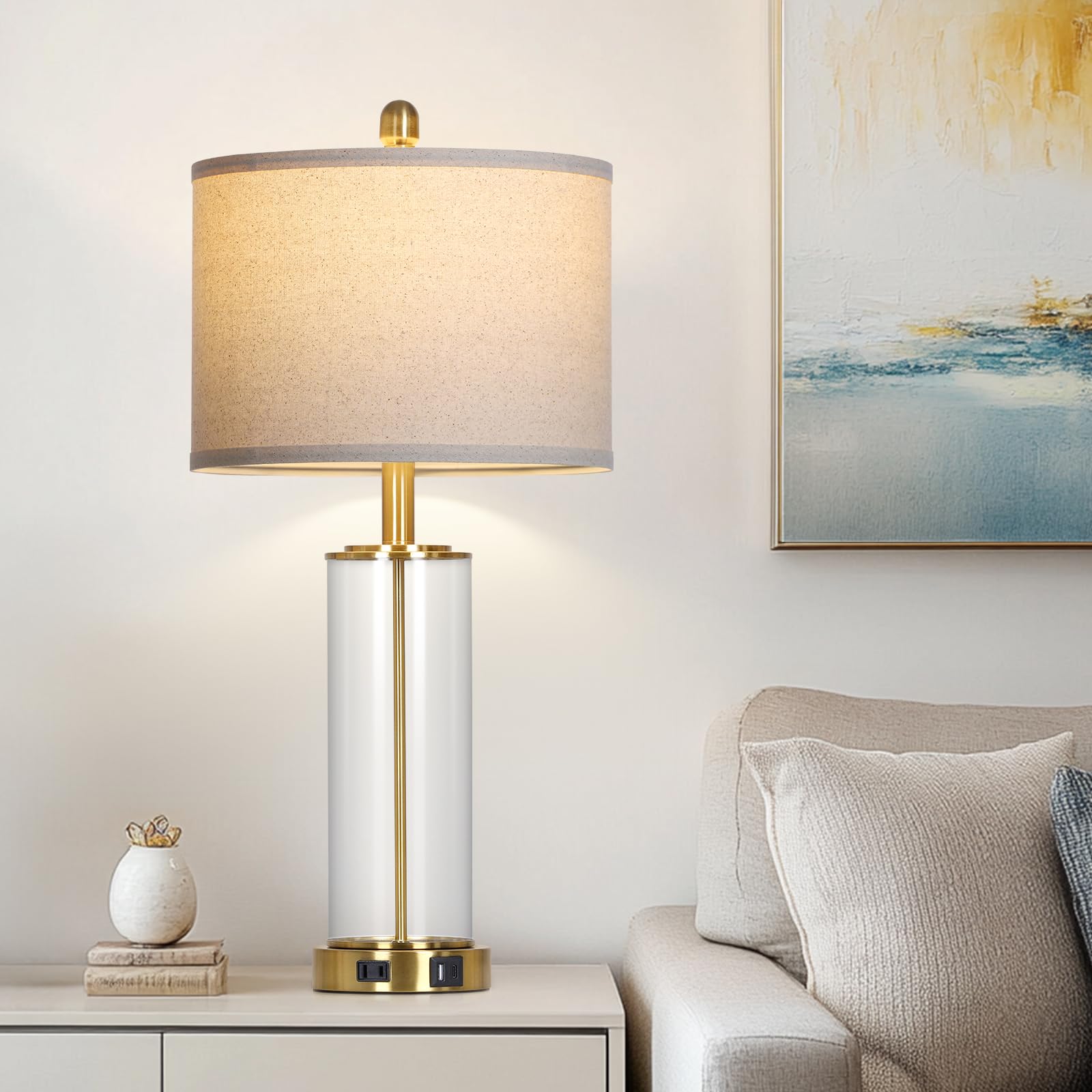 Glass Table Lamps Set of 2, 3-Way Dimmable Touch Control Glass Lamps for Living