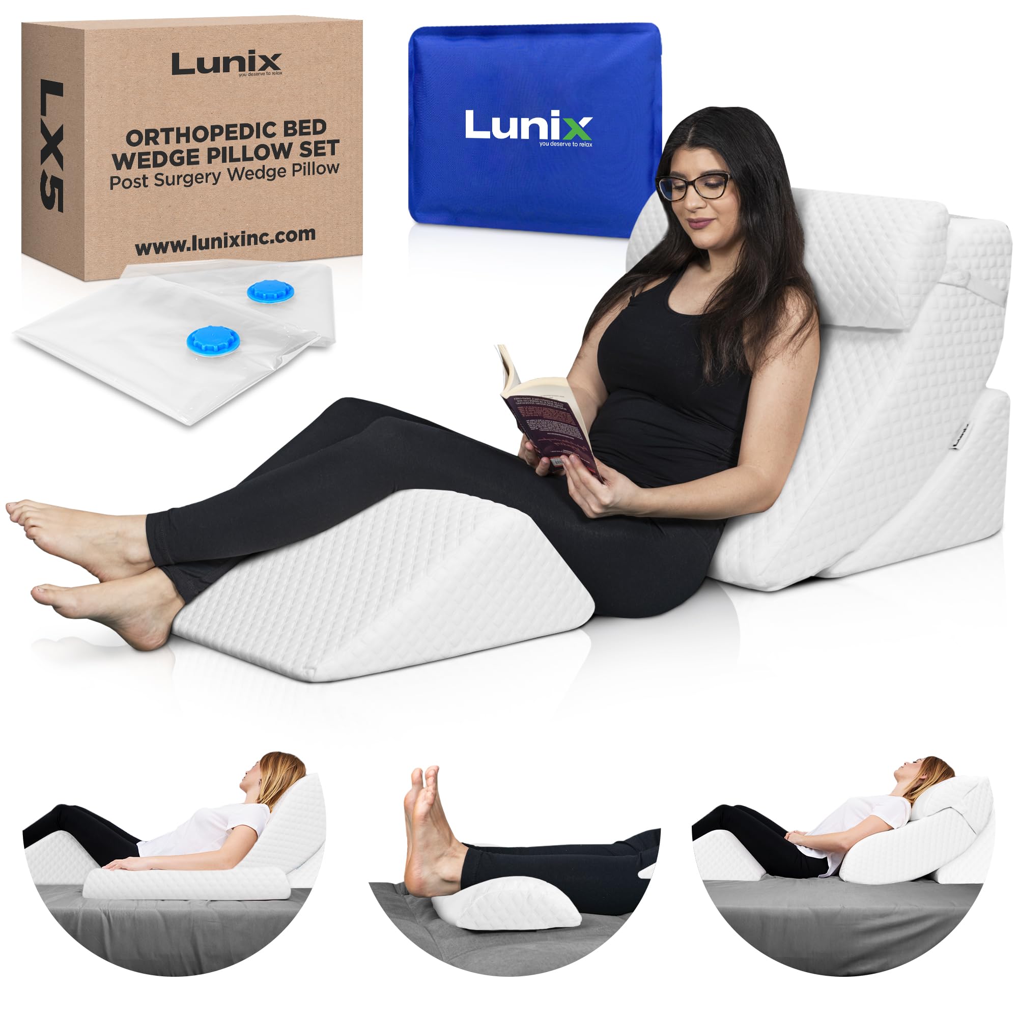 4pcs Memory Foam Wedge Pillow Set for Back, Knee & Leg Pain Relief