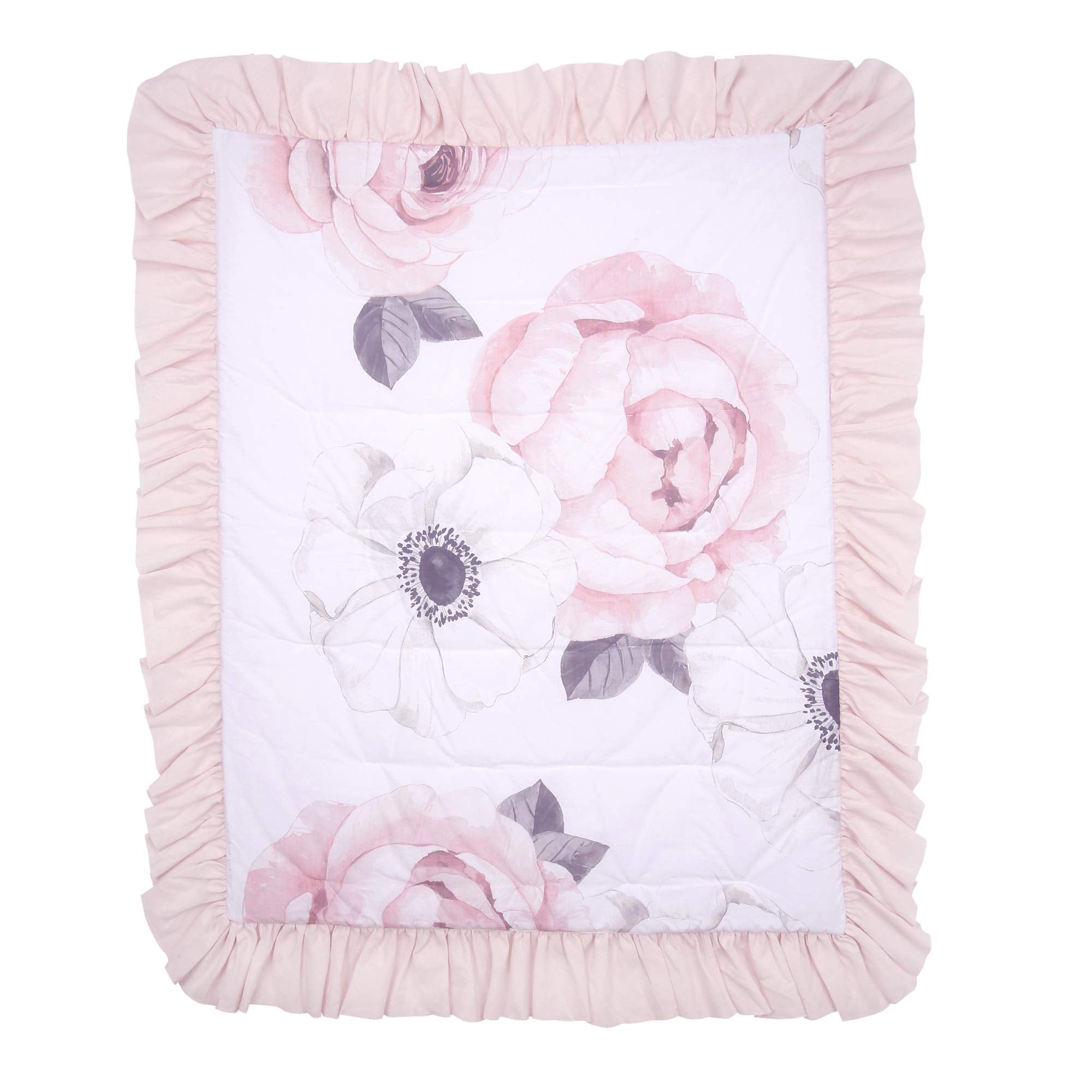 Floral Garden Watercolor/Pink Linen 5-Piece Baby Crib Bedding Set