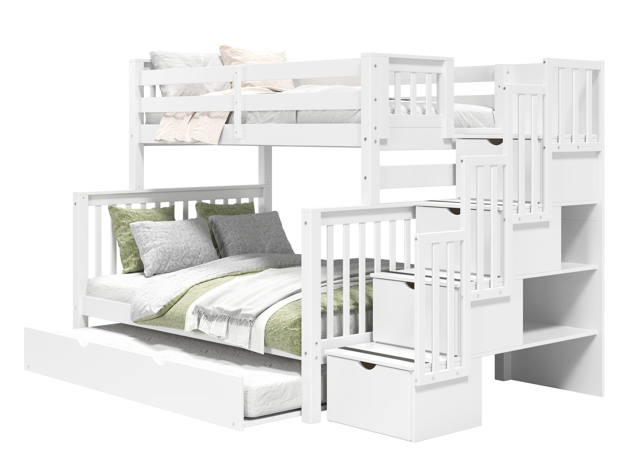 Stairway Bunk Beds Twin over Full with 4 Drawers in the Steps