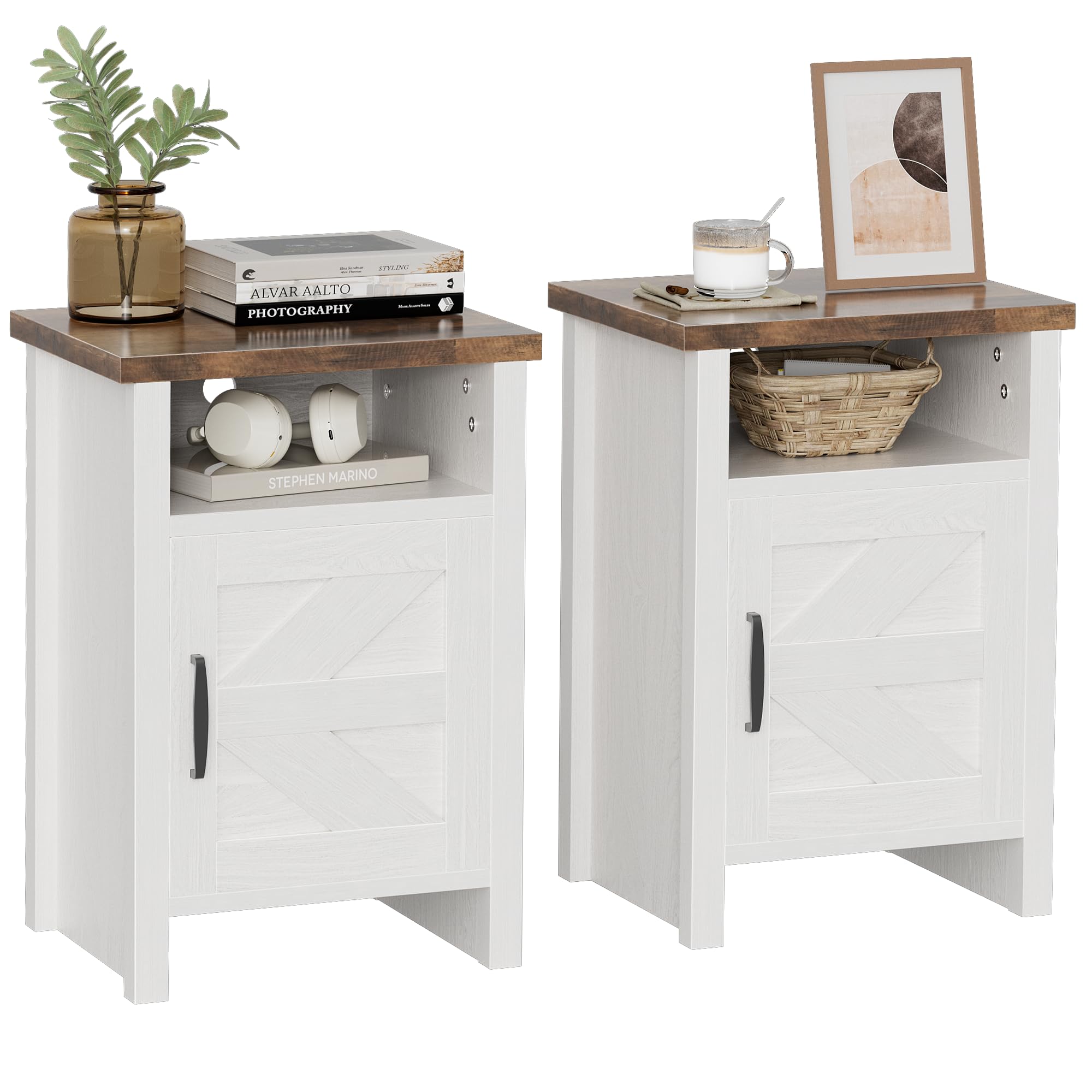 Y Farmhouse Modern Nightstand with Shelf and Barn Door
