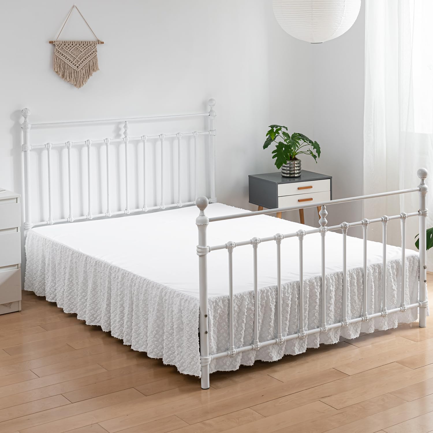 Tufted Bed Skirt Queen Size, Ruffled Bed Skirt with Split Corners