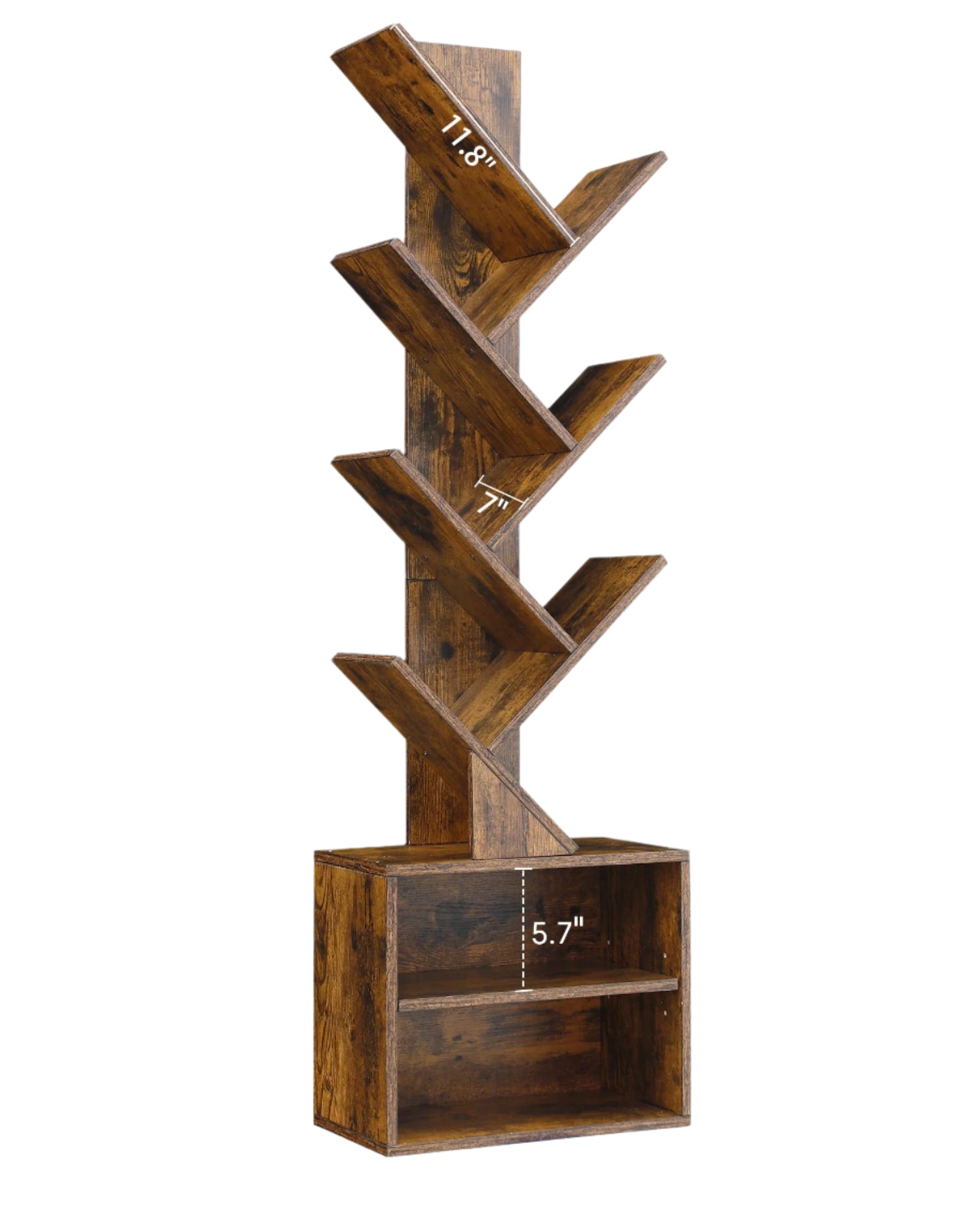 6 Tier Tree Bookshelf, Small Bookcase with Storage Cabinet