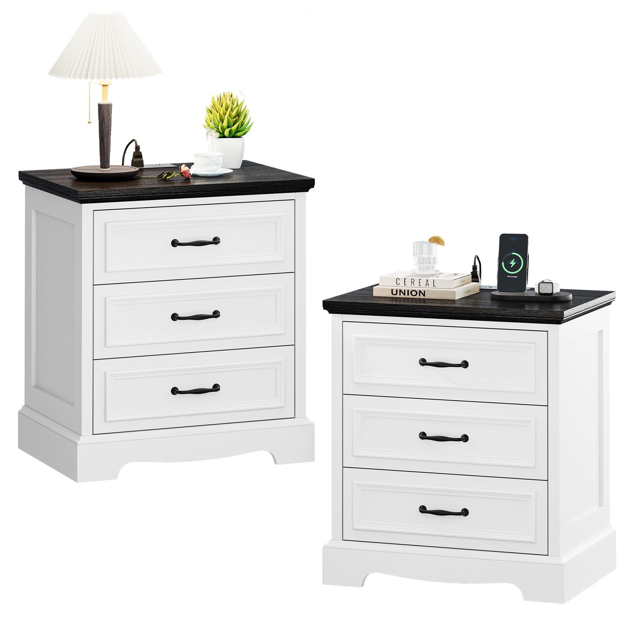21.7W Farmhouse Nightstand Set of 2 with Charging Station