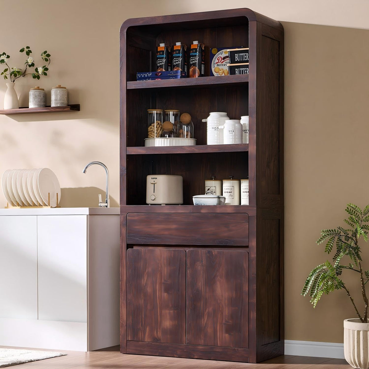 72" Tall Kitchen Pantry Cabinet with Drawer & Adjustable Shelves