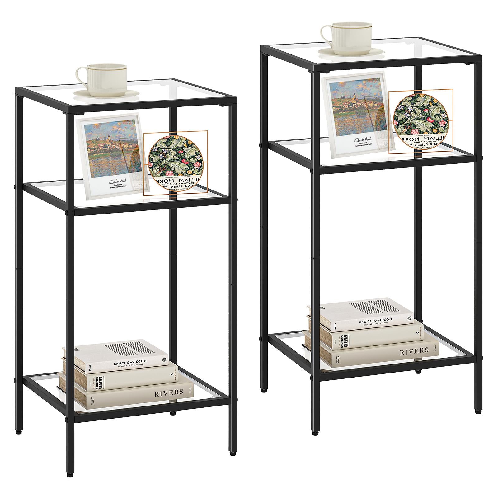 3-Tier Side Tables Set of 2, End Tables with Tempered Glass