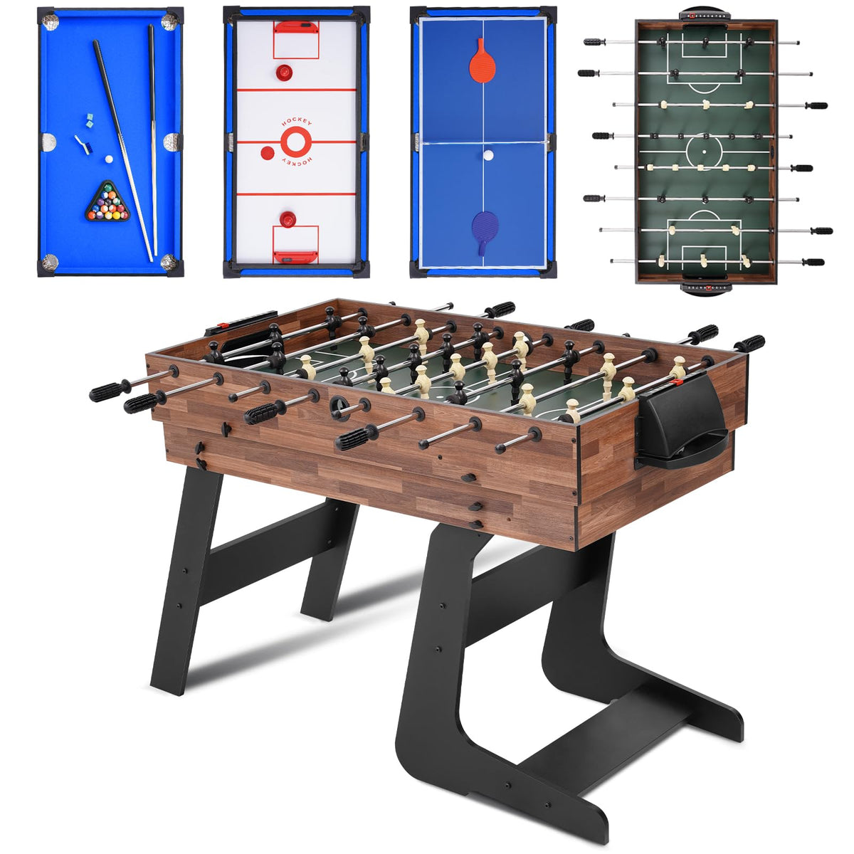 4-in-1 Foldable Multi-Game Table – Foosball, Billiards, Hockey & Table Tennis