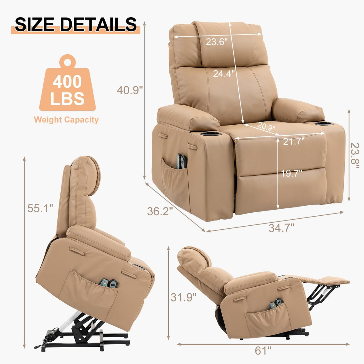 Power Lift Recliner Chair with Massage & Heat