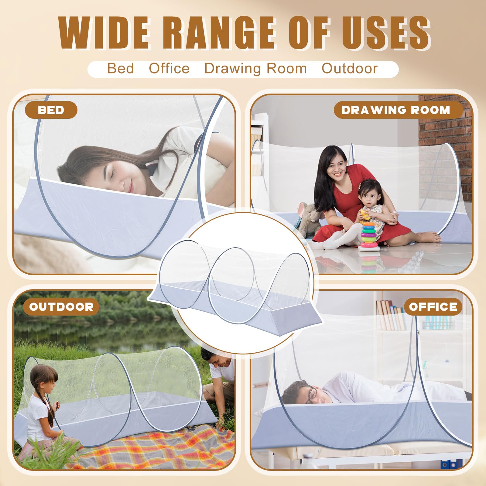 Vincreem 2 Pcs Large Pop up Mosquito Tent Nets Portable Foldable Mosquito Nets for Bed Camping Travel Patio Outdoor Crib Bug Netting Mesh Tent Canopy for Adults Baby Bedroom (78 * 39 * 28 Inch)