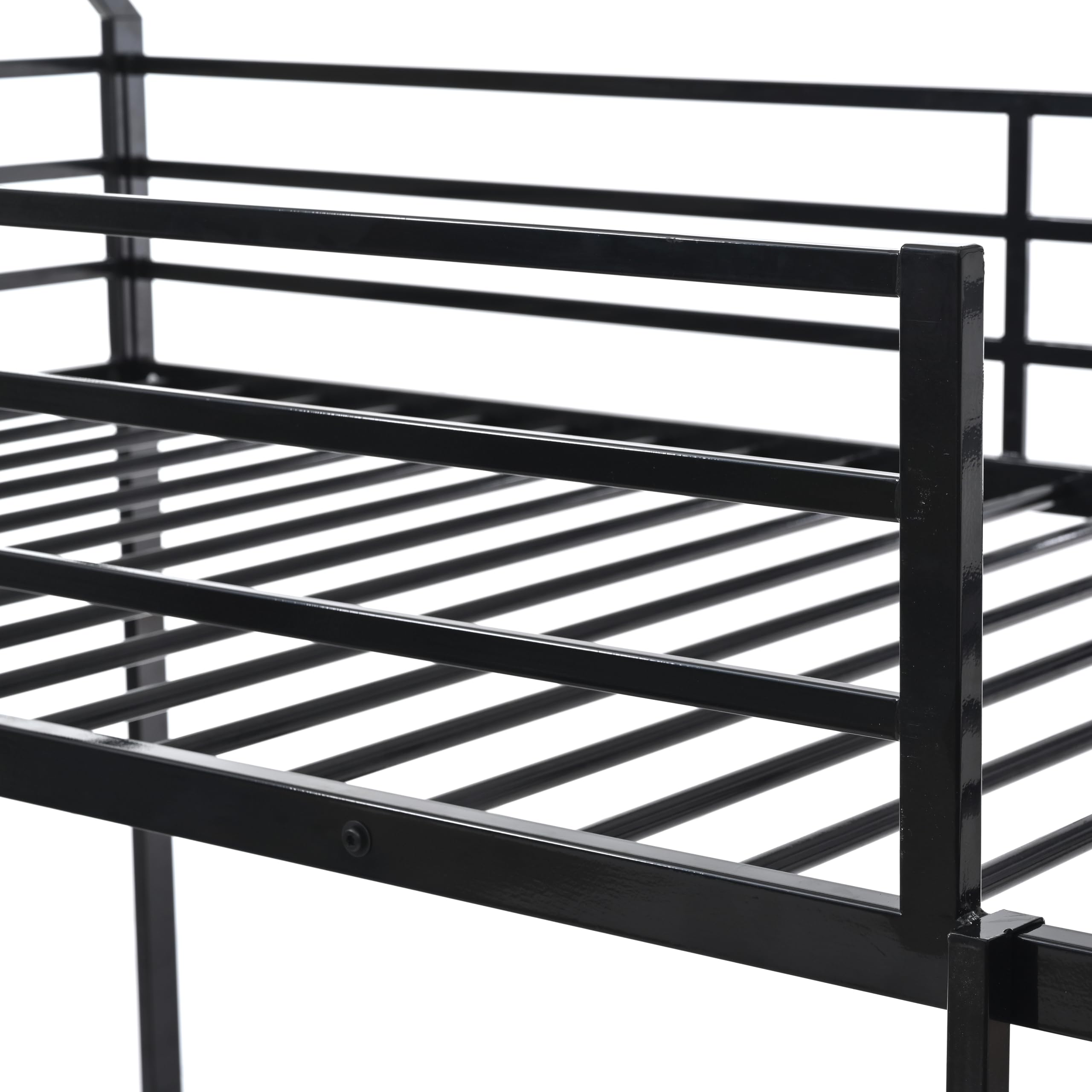 Twin Over Twin Bunk Bed with Slide, Junior House Low Bunk Bed Metal Bunkbeds