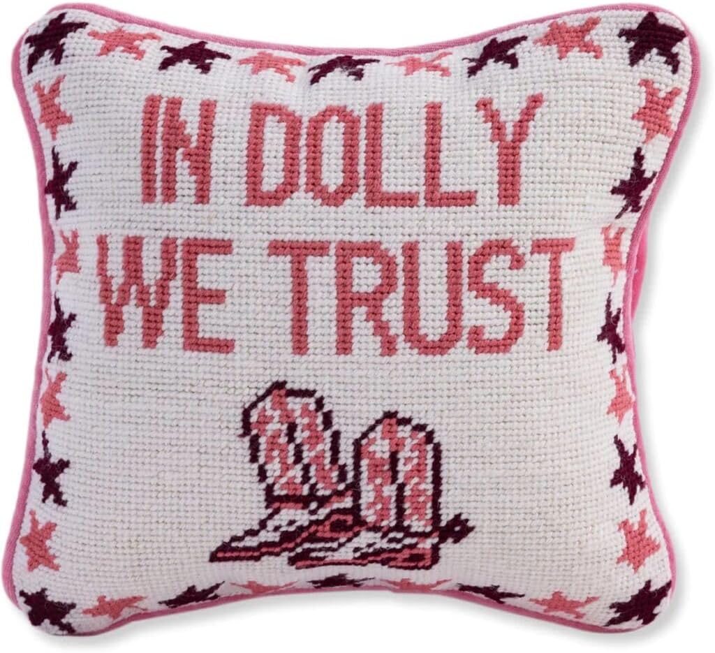 Needlepoint Decorative Throw Pillow - Trust Dolly - 11" x 11" - Small