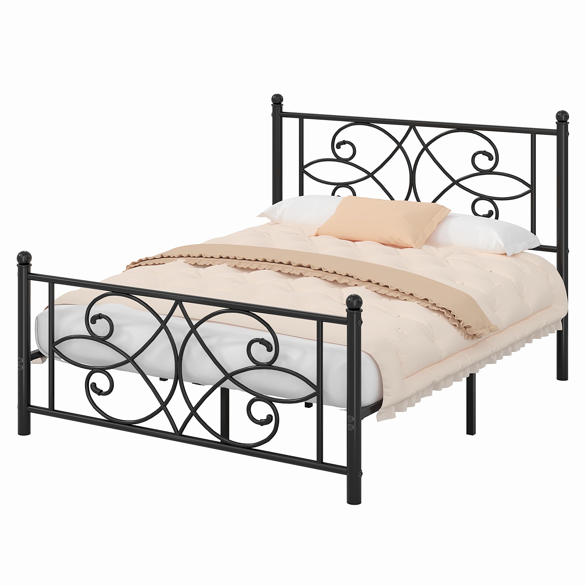 Full Size Bed Frame Metal Platform Bed with Headboard and Footboard