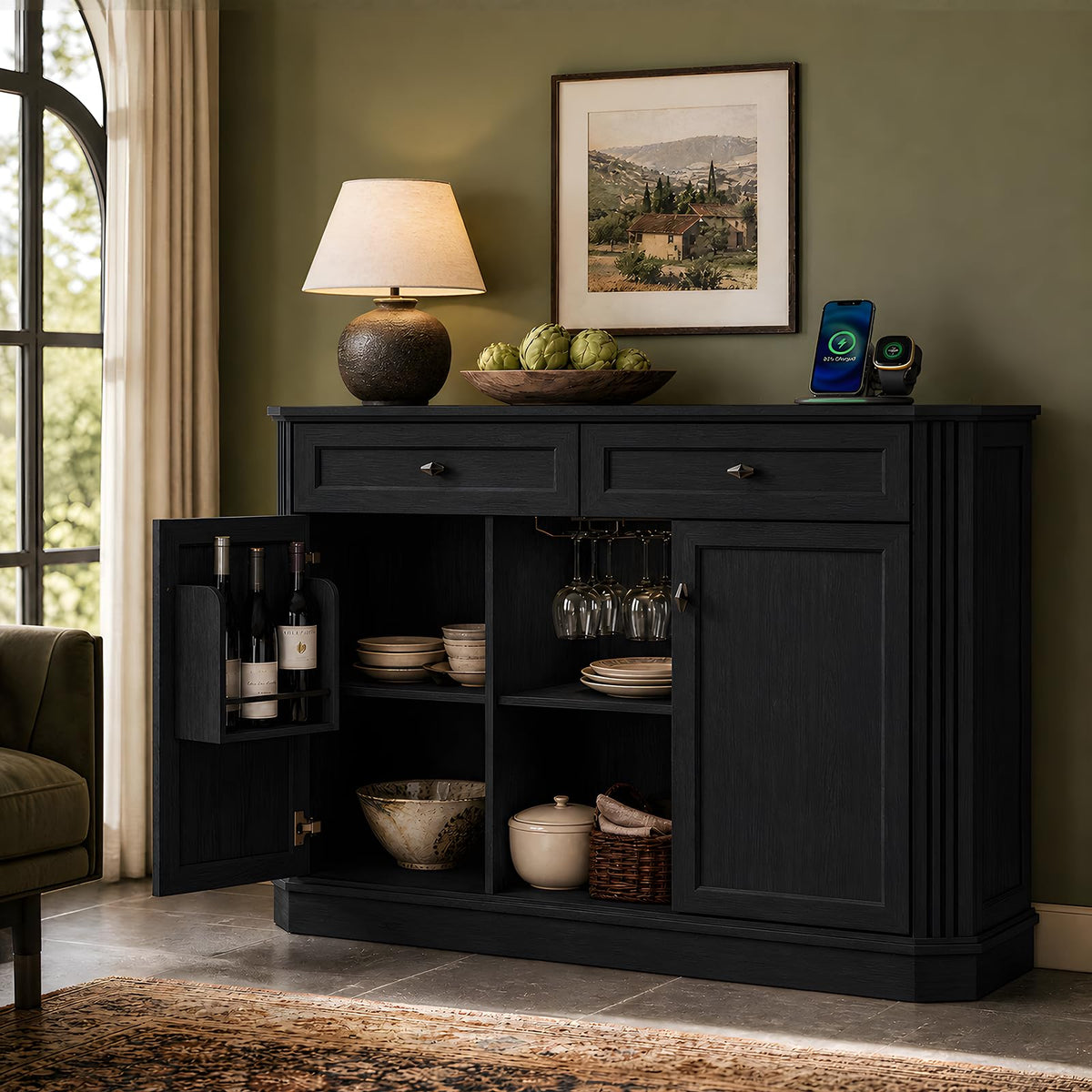 47" LED Bar Cabinet with Storage & Power Outlets