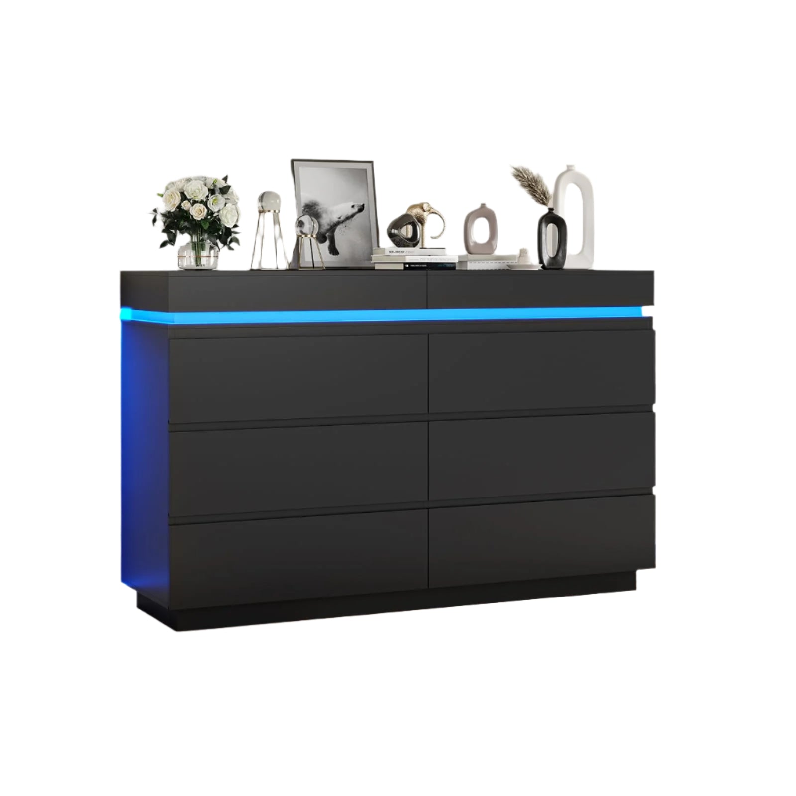 Modern 6 Drawer Dresser with Sliding Desktop, Wide Chest of Drawers
