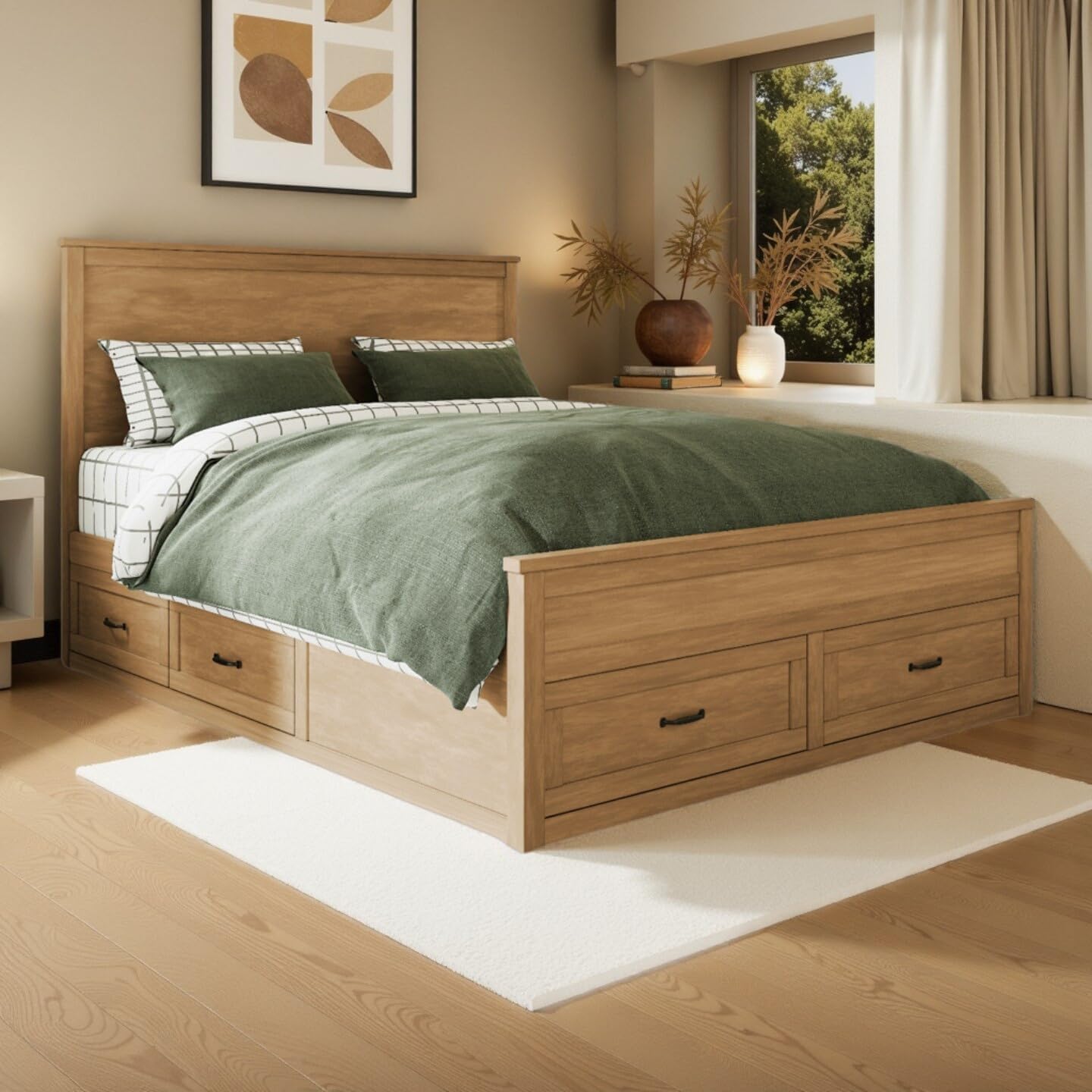 Queen Size Bed Frame with 6 Storage Drawers, Queen Wood Platform Bed