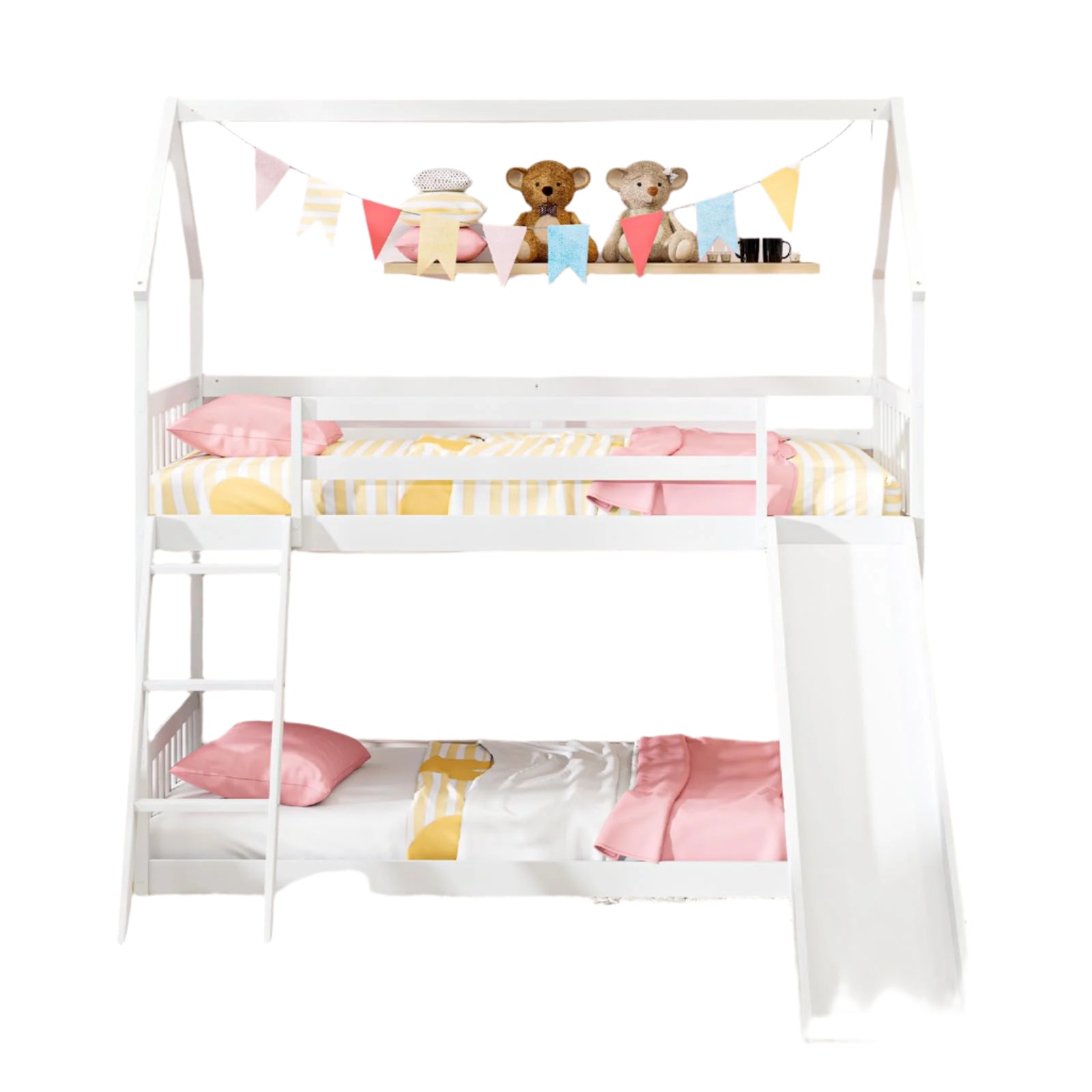 Kids Bunk Bed with Slide & Ladder, Twin Over Twin House Bed