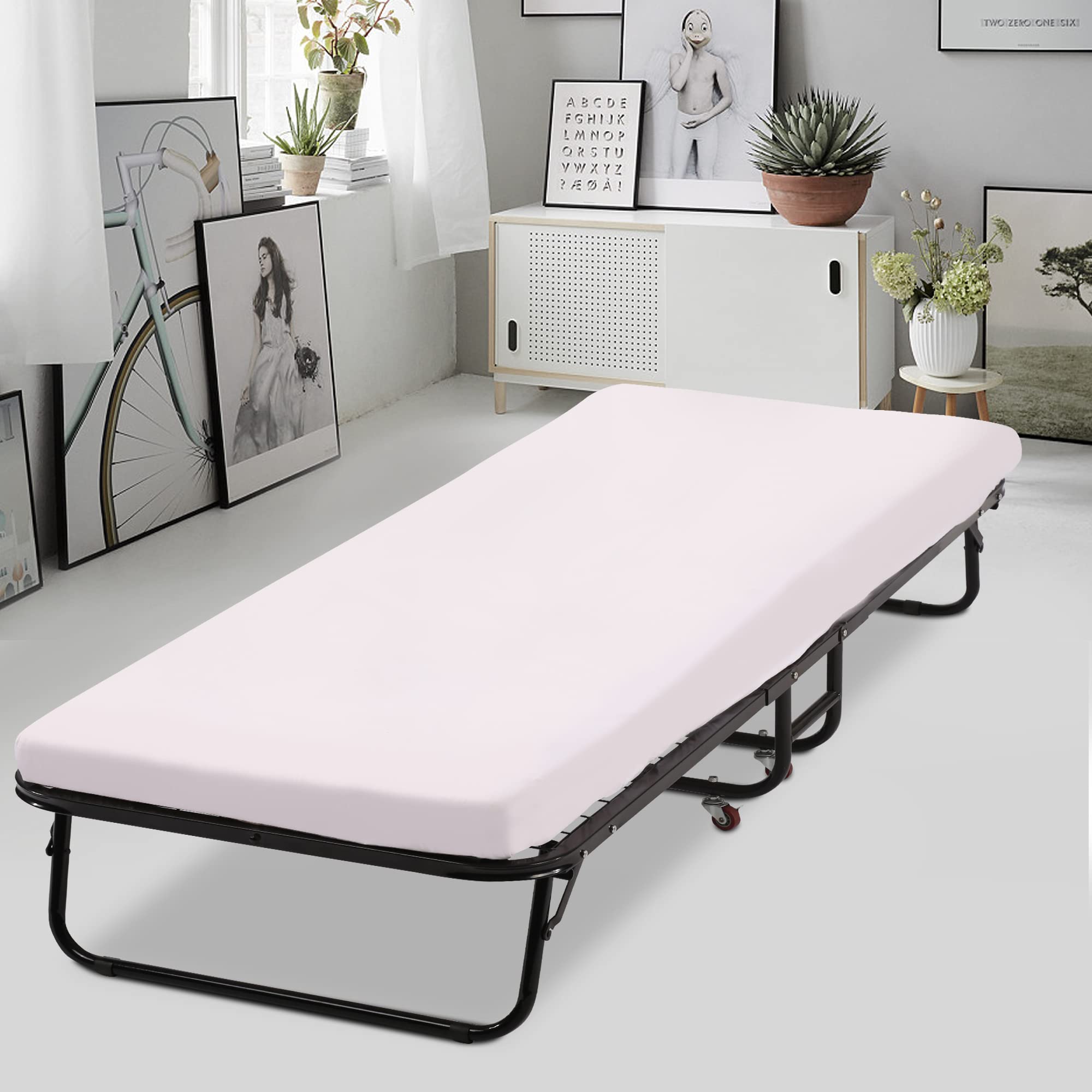 Folding Bed with 3.9-Inch Comfort Foam Mattress Heavy-Duty Portable