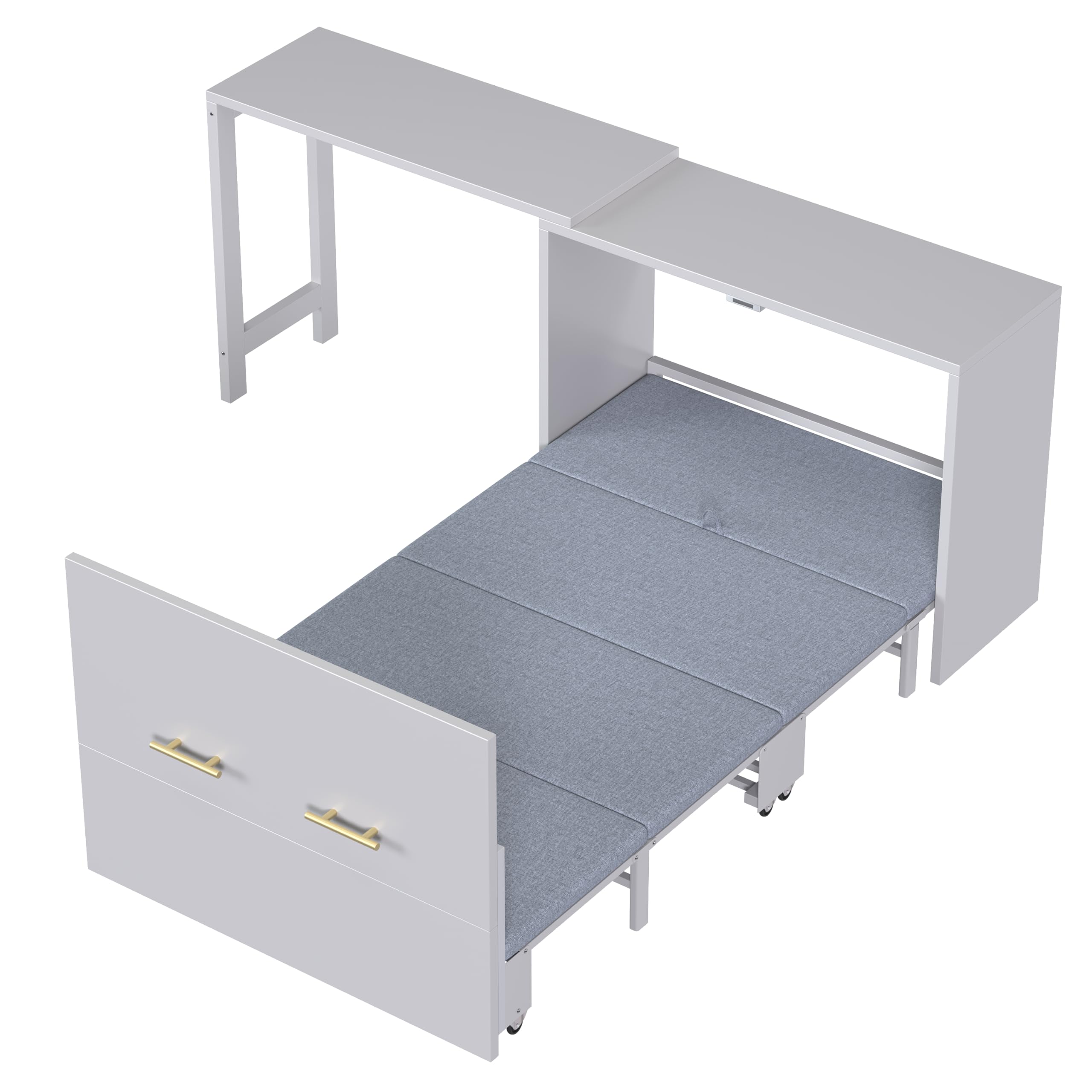 Modern Twin Size Murphy Cabinet Bed with Adjustable Position Desk
