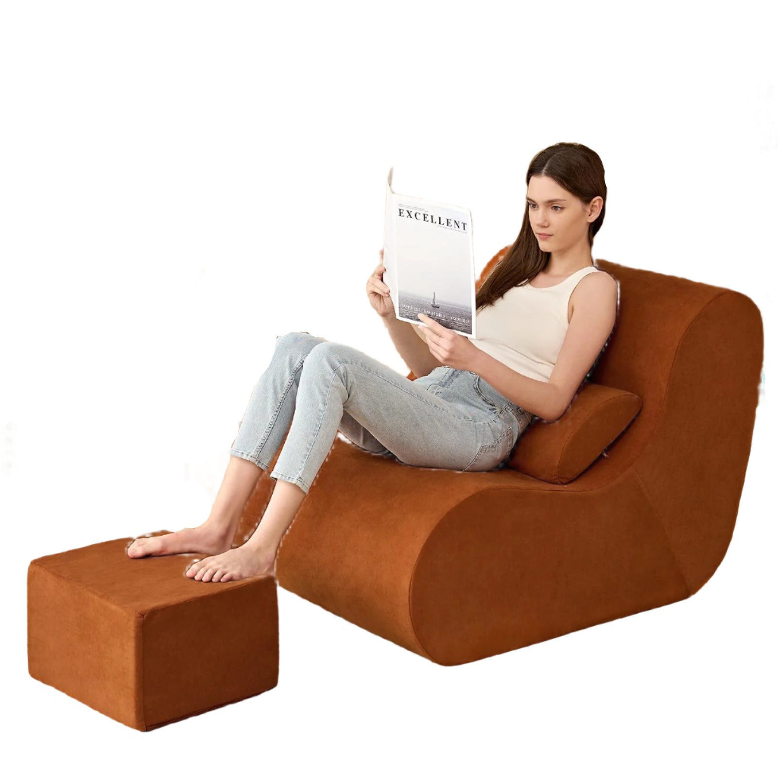 Bean Bag Chair for Adults, High-Density Foam Reading Chair with Ottoman