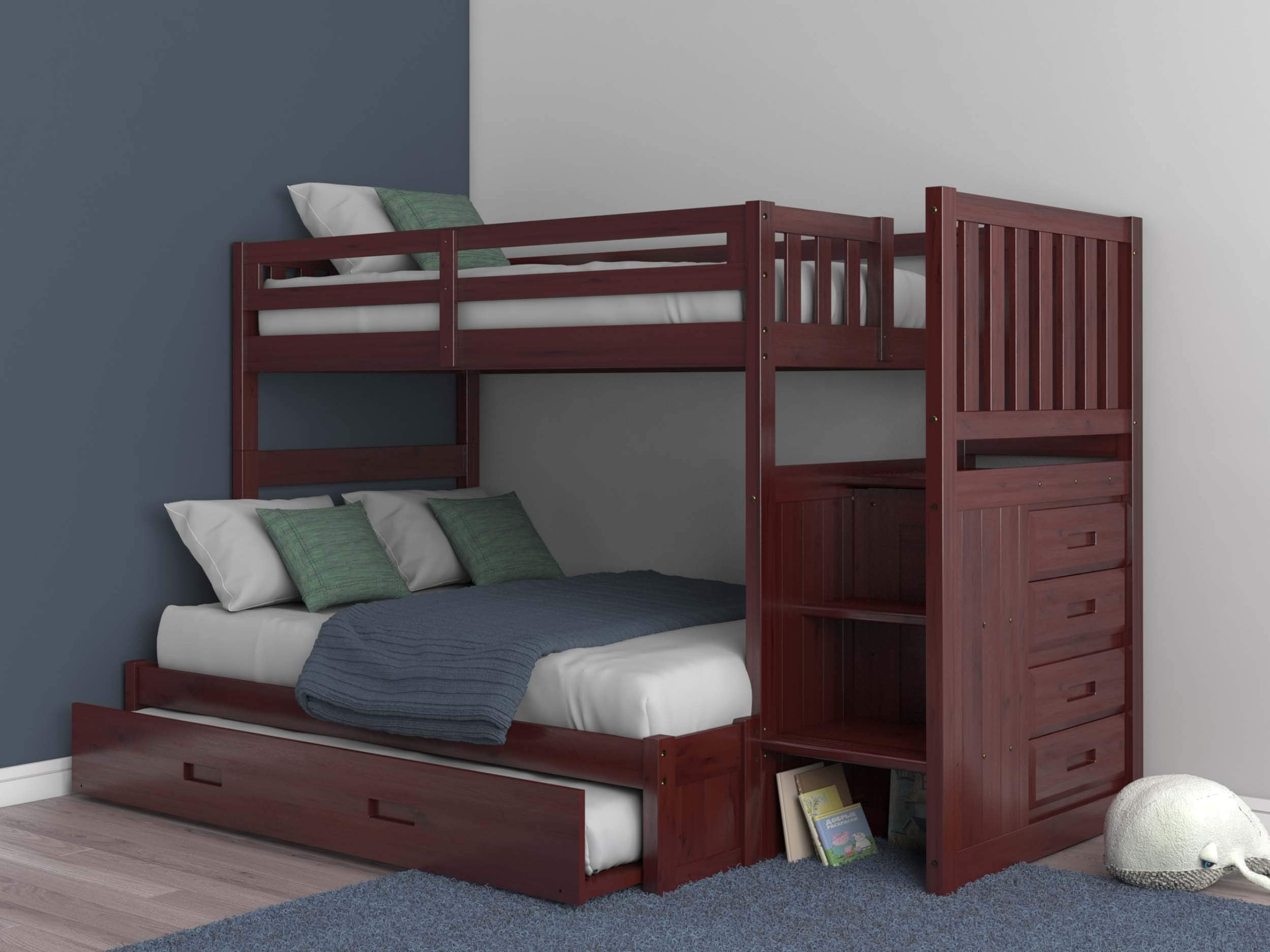 World Furniture Mission Twin Over Full Staircase Bunk Bed