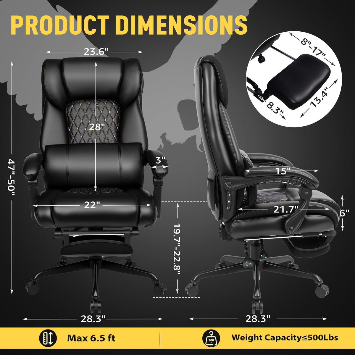 Heated Massage Office Chair with Footrest – 500 lbs