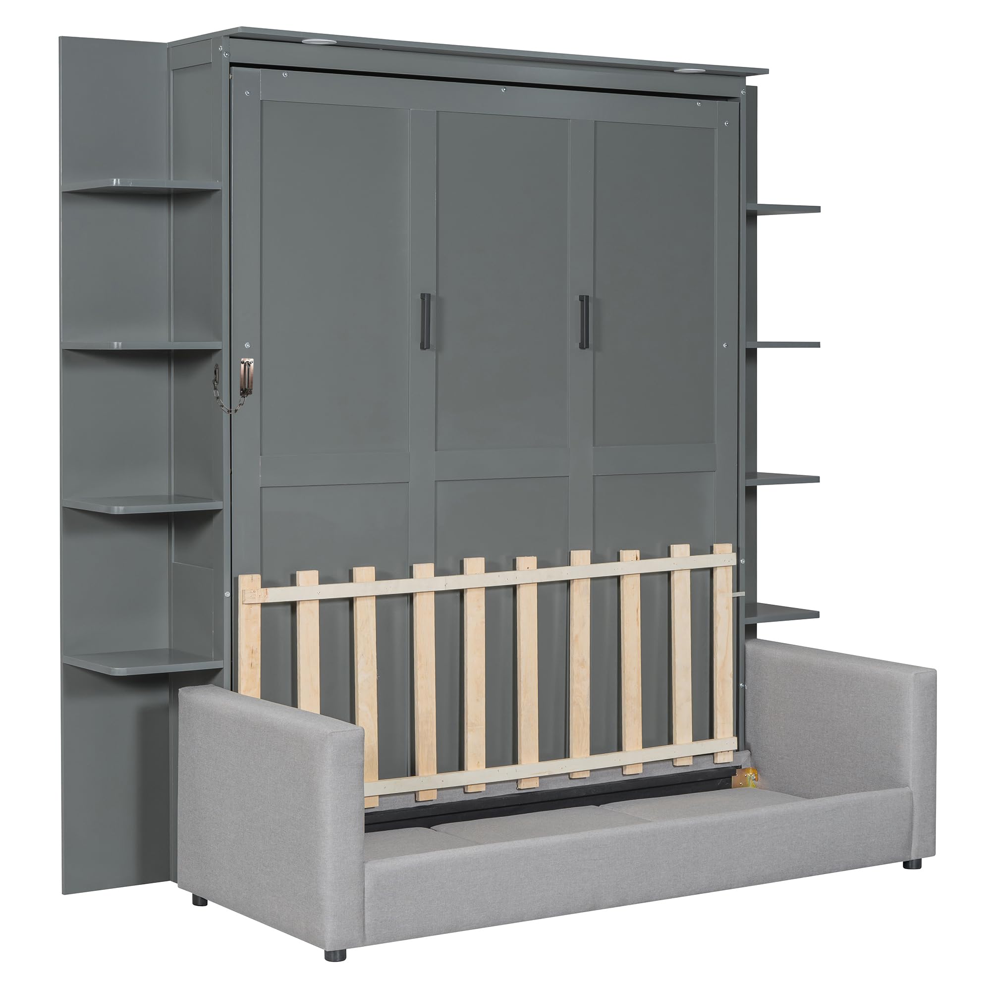 Murphy Bed with Sofa, Wall Bed with Wood Slat Support