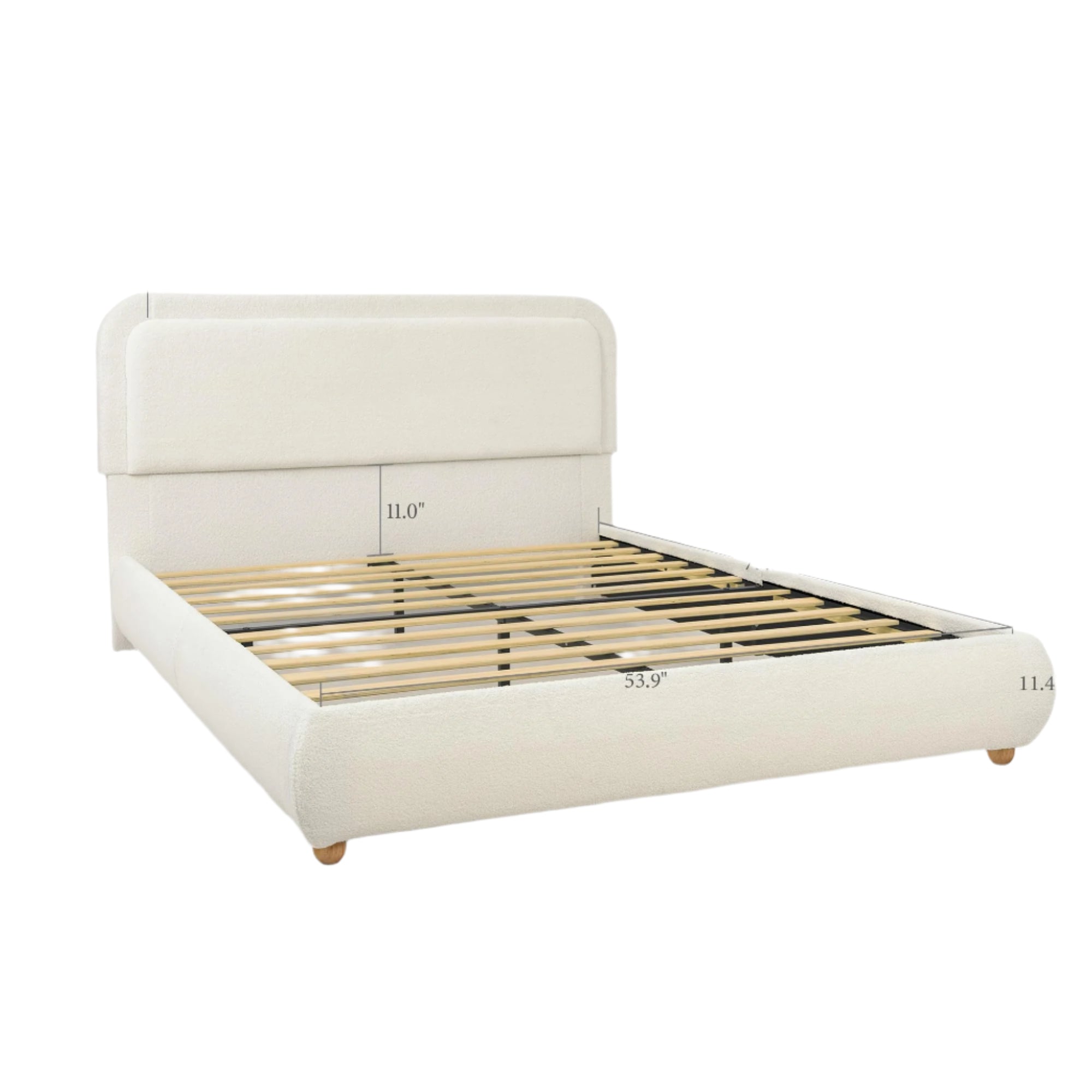 Boucle Cloud Full Bed Frame with Round Corner Headboard, Upholstered