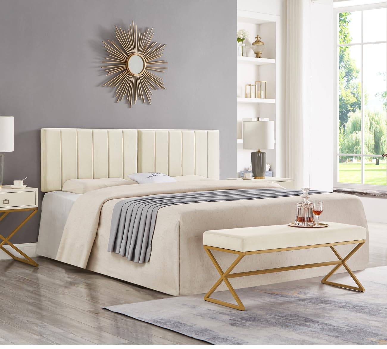 Cream Wall Mounted Vertical Channel Design King Headboard