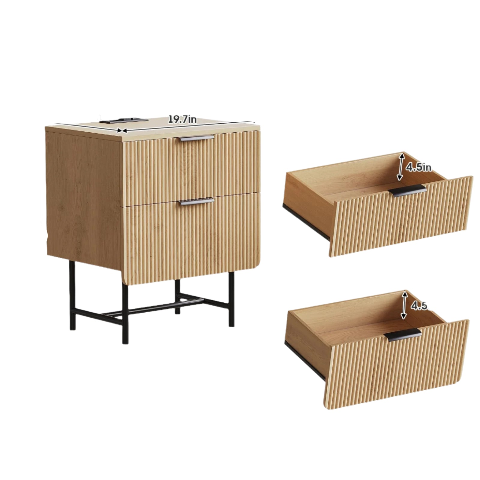 Nightstand with Charging Station, 20" Modern Bedside Table