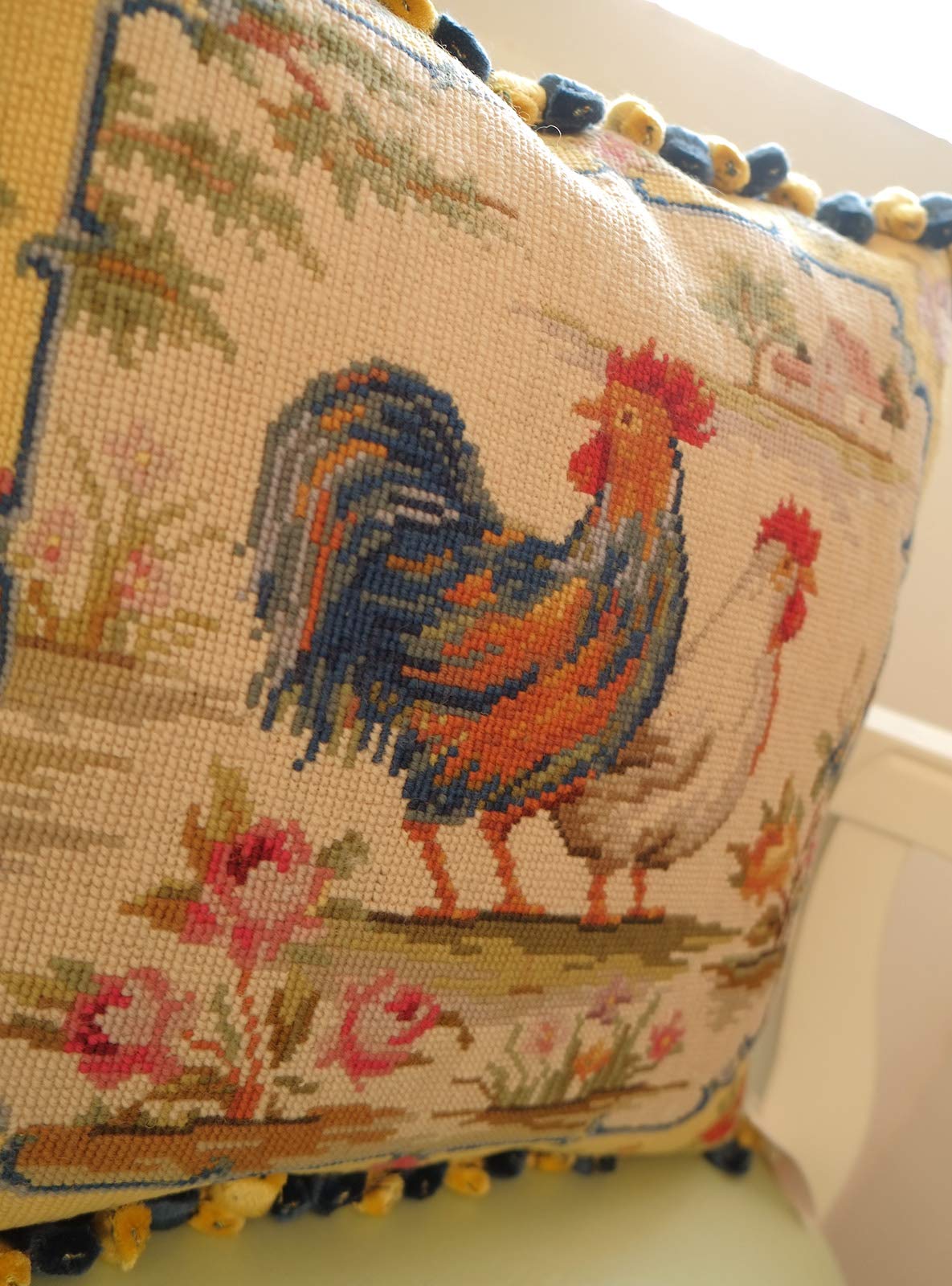 16" Handmade Needlepoint Throw Pillow Cover – Floral French Country