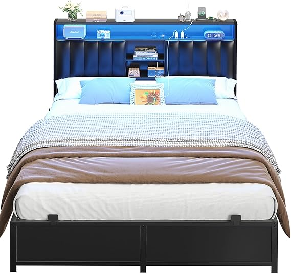 Bed Frame with Charging Station & Led Lights, Platform