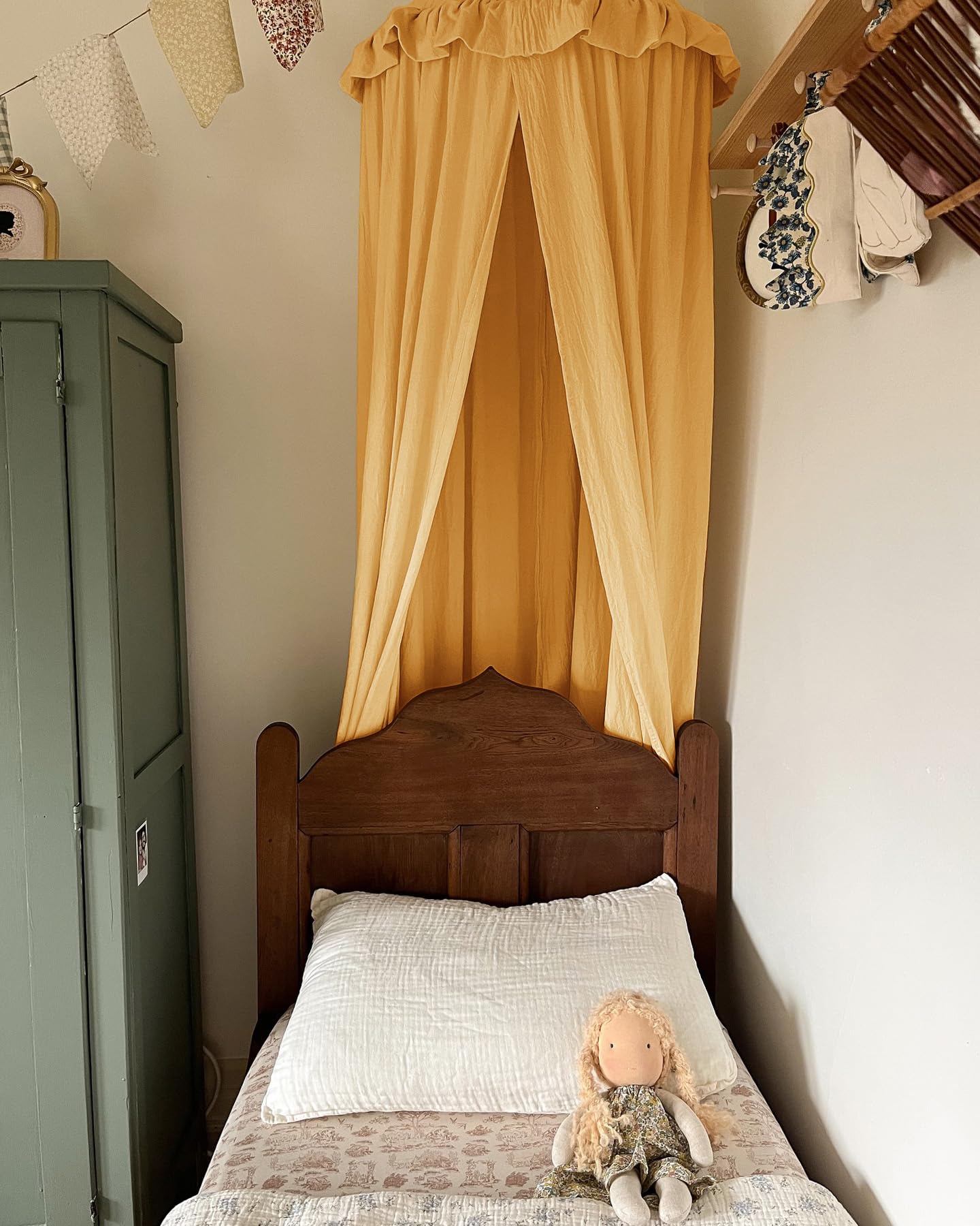 Kids Bed Canopy with Ruffles Cotton Hanging Tent Frills Curtain Net for Baby Nursery