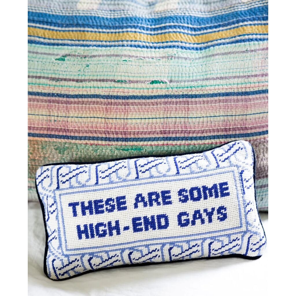 Needlepoint Decorative Throw Pillow - High End Gays - 8" x 14"