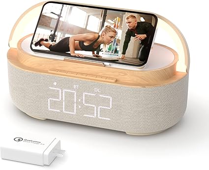 Bluetooth Speaker with Wireless Charger, FM Radio, Dimmable Bedside