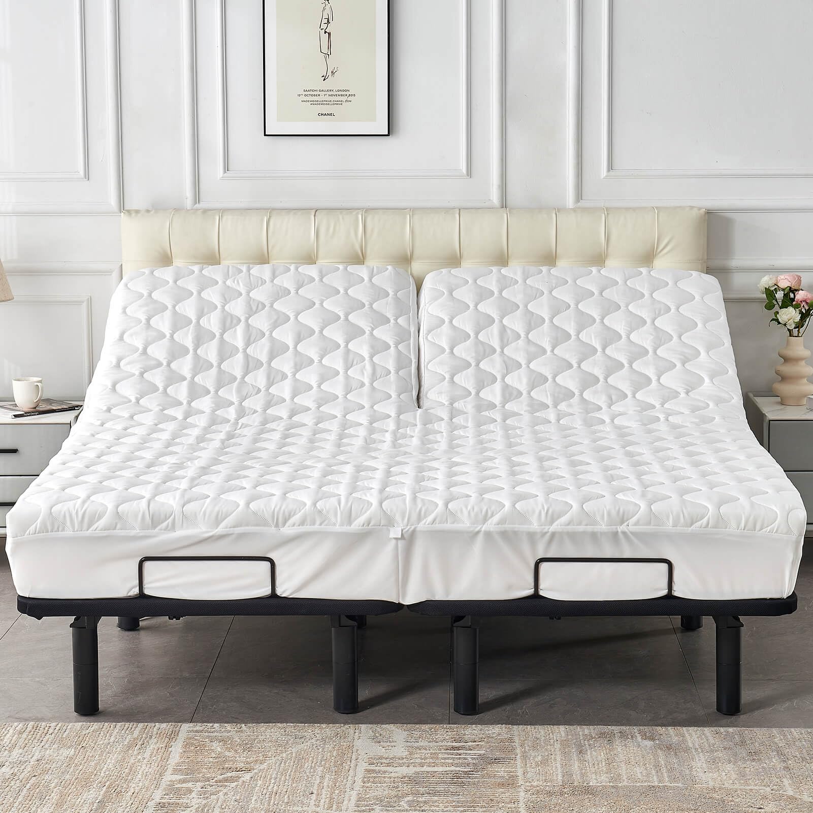 Waterproof Quilted Split Top King Mattress Protector Pad for Adjustable Bed