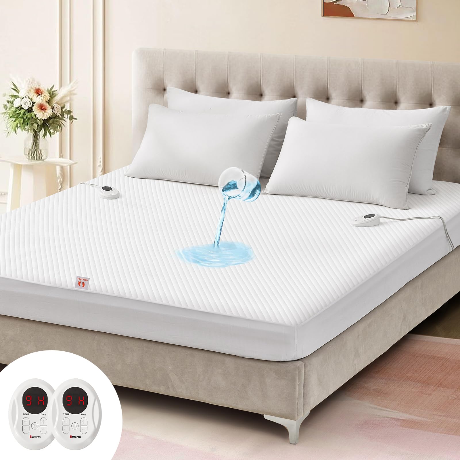 Waterproof Heated Mattress Pad, ETL Certified Bed Warmer with Memory