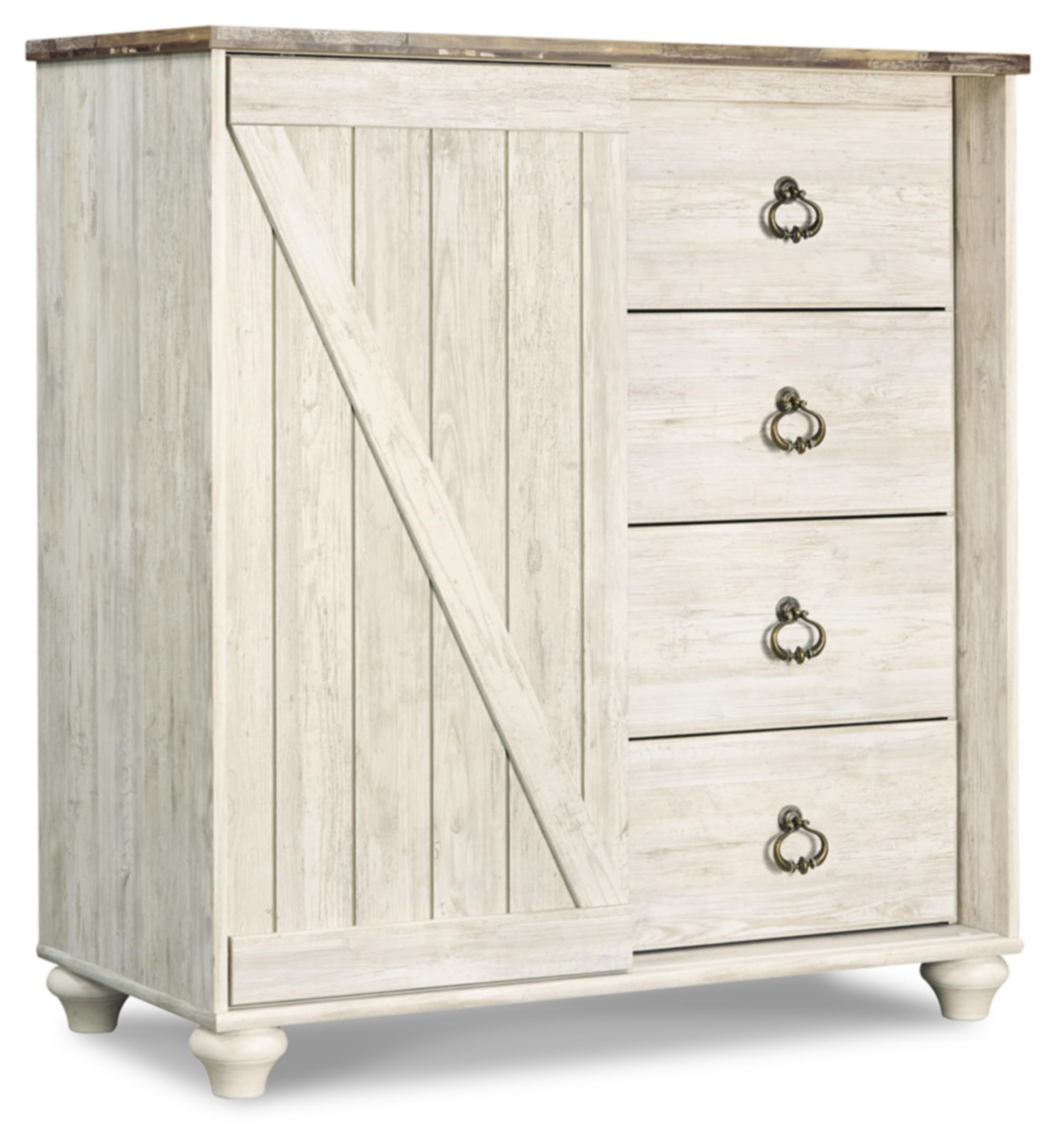 Willowton Shabby Chic Dressing Chest with Faux Plank Top, Whitewash