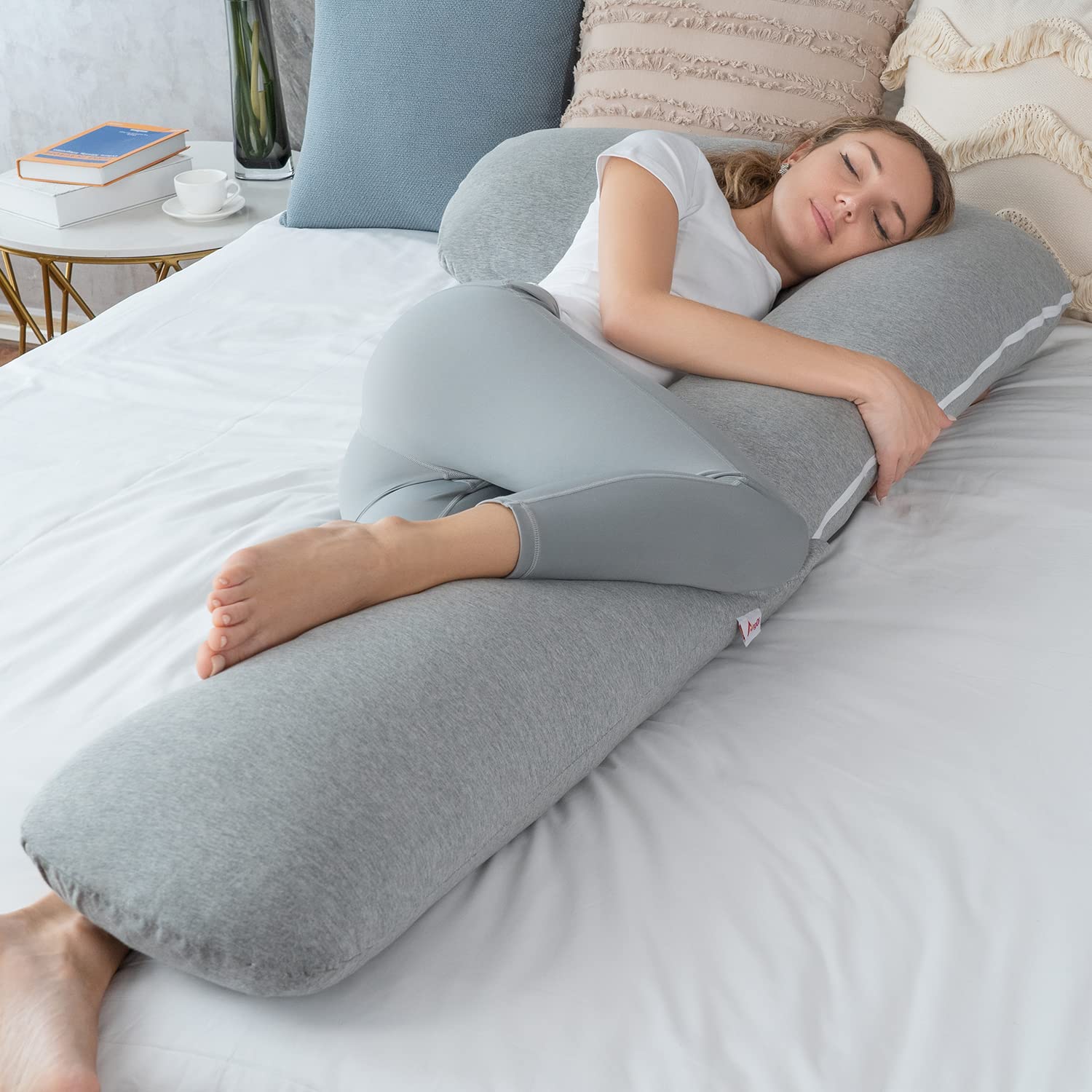 Body Pregnancy Pillow with Jersey Cover, L Shaped Full Body Pillow