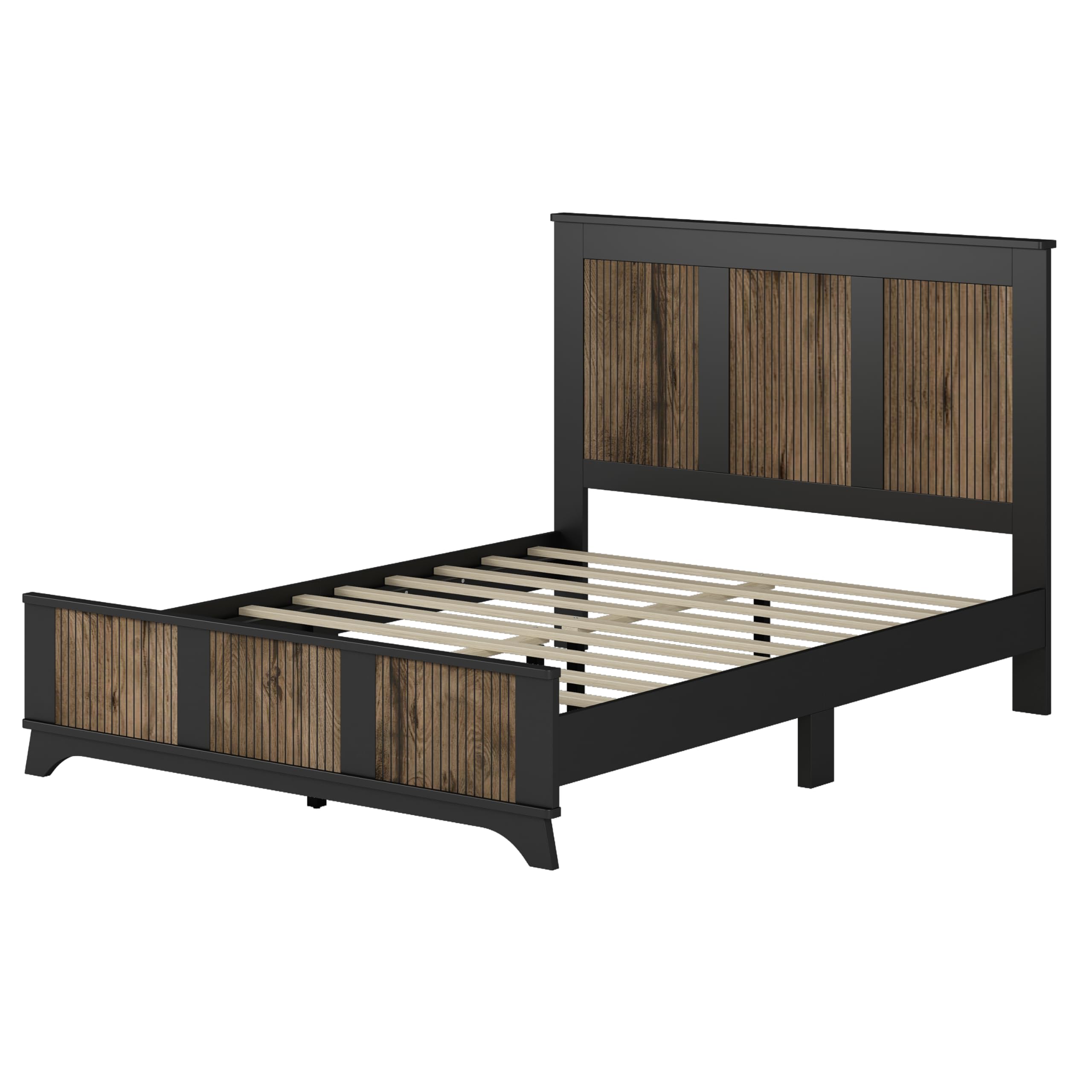 4 Piece Queen Bedroom Set, Queen Size Platform Bed with Wooden Strip Sticker