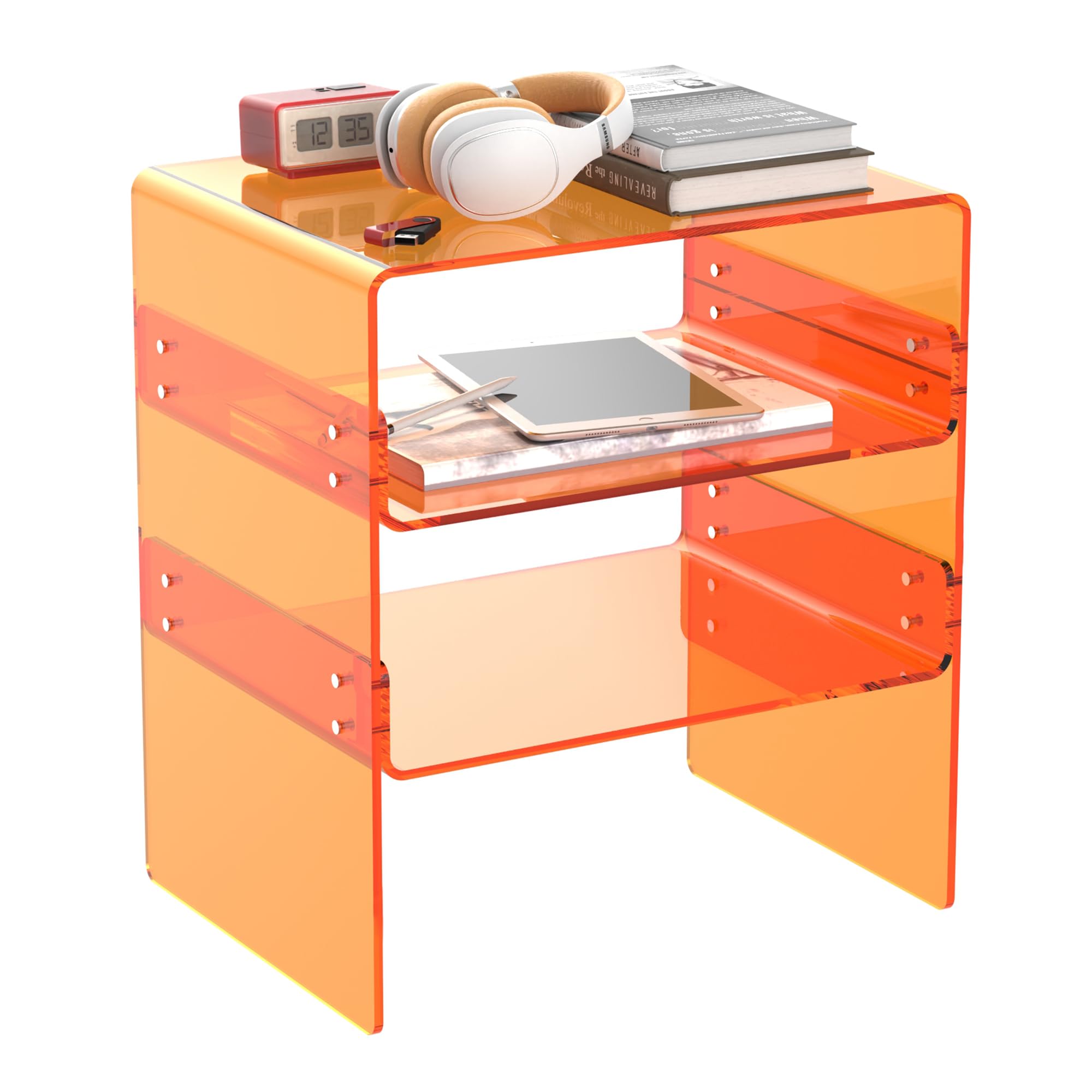 Acrylic 2-Tier Side Table with Storage Mini Modern End Table/Nightstand